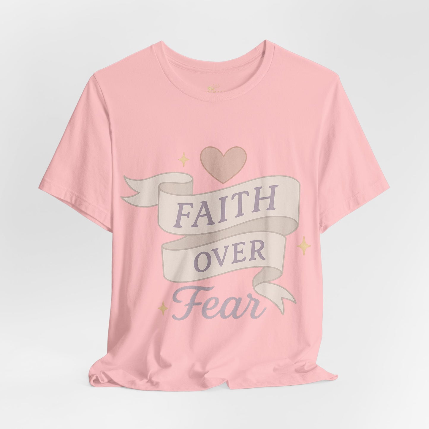 Faith Over Fear T-Shirt — Pastel Crown & Ribbon Christian Inspirational Tee