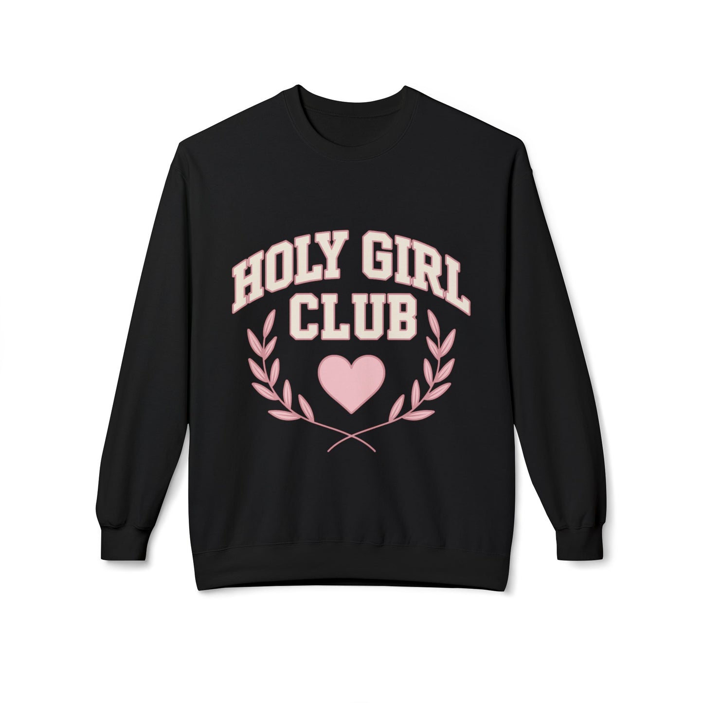 Holy Girl Club Crewneck Sweatshirt — Pastel Pink Heart & Laurel Graphic