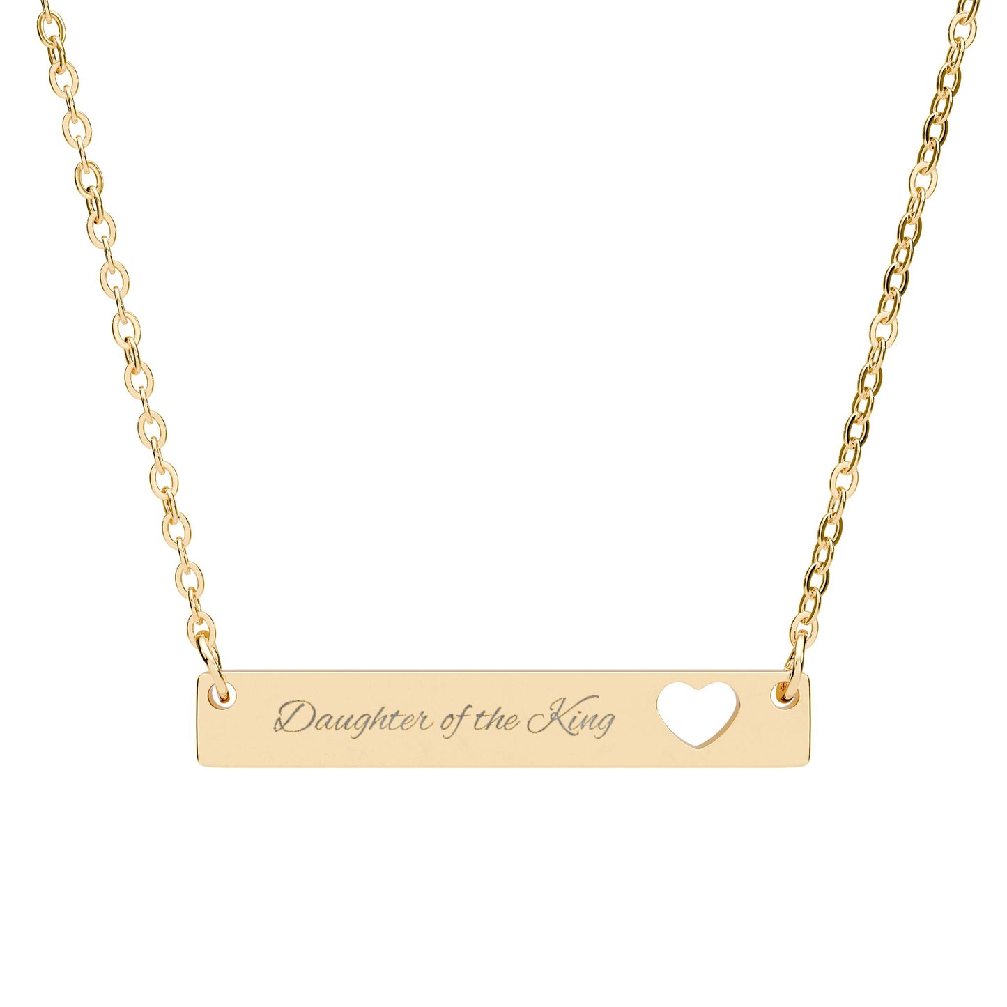 Daughter of the King cut out heart bar necklace