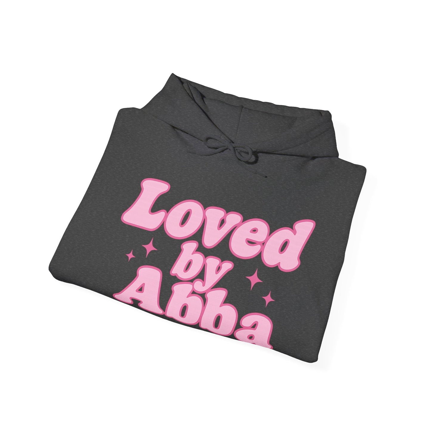 Christian Hoodie - "Loved by Abba" Pink Script with Heart Sleeve Design