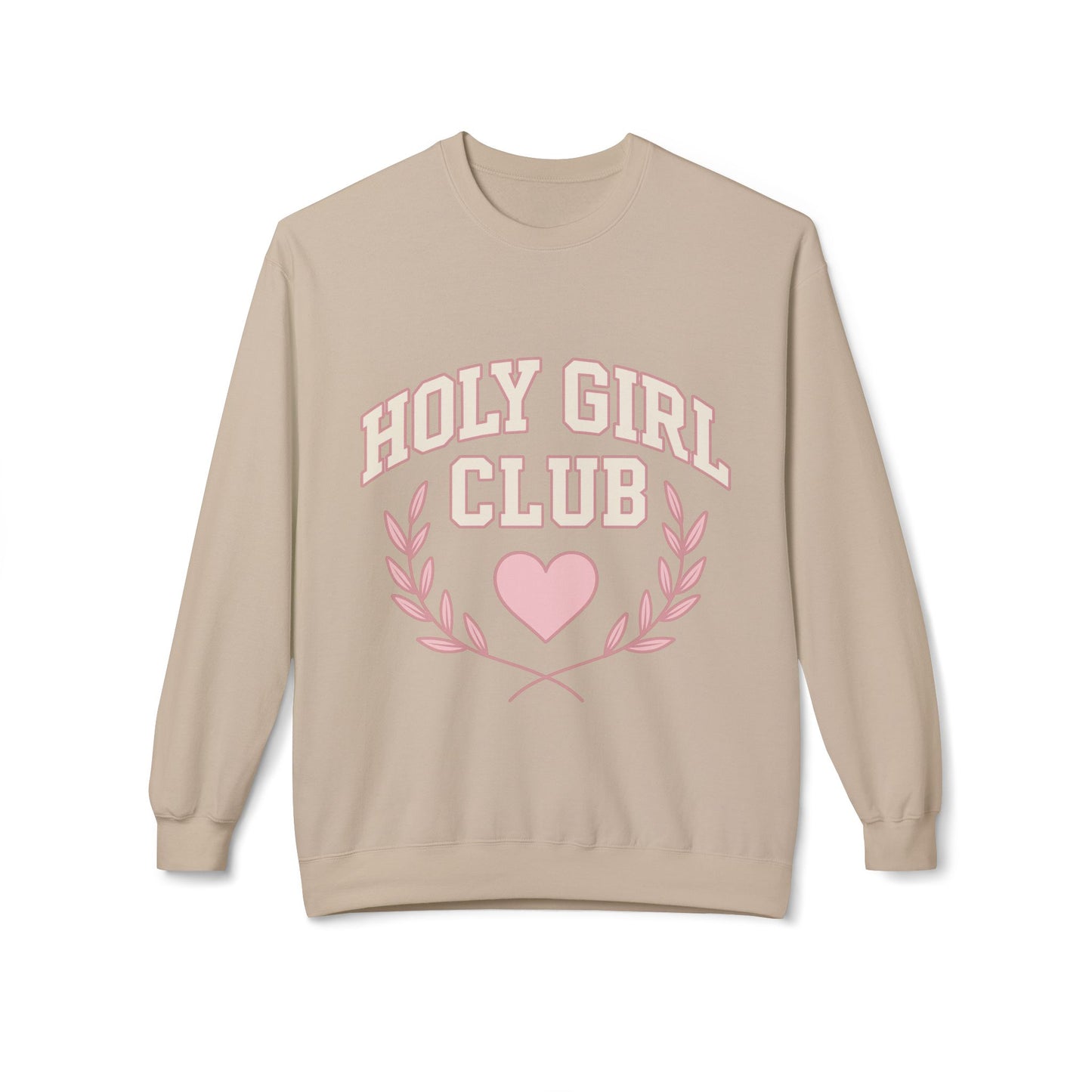 Holy Girl Club Crewneck Sweatshirt — Pastel Pink Heart & Laurel Graphic