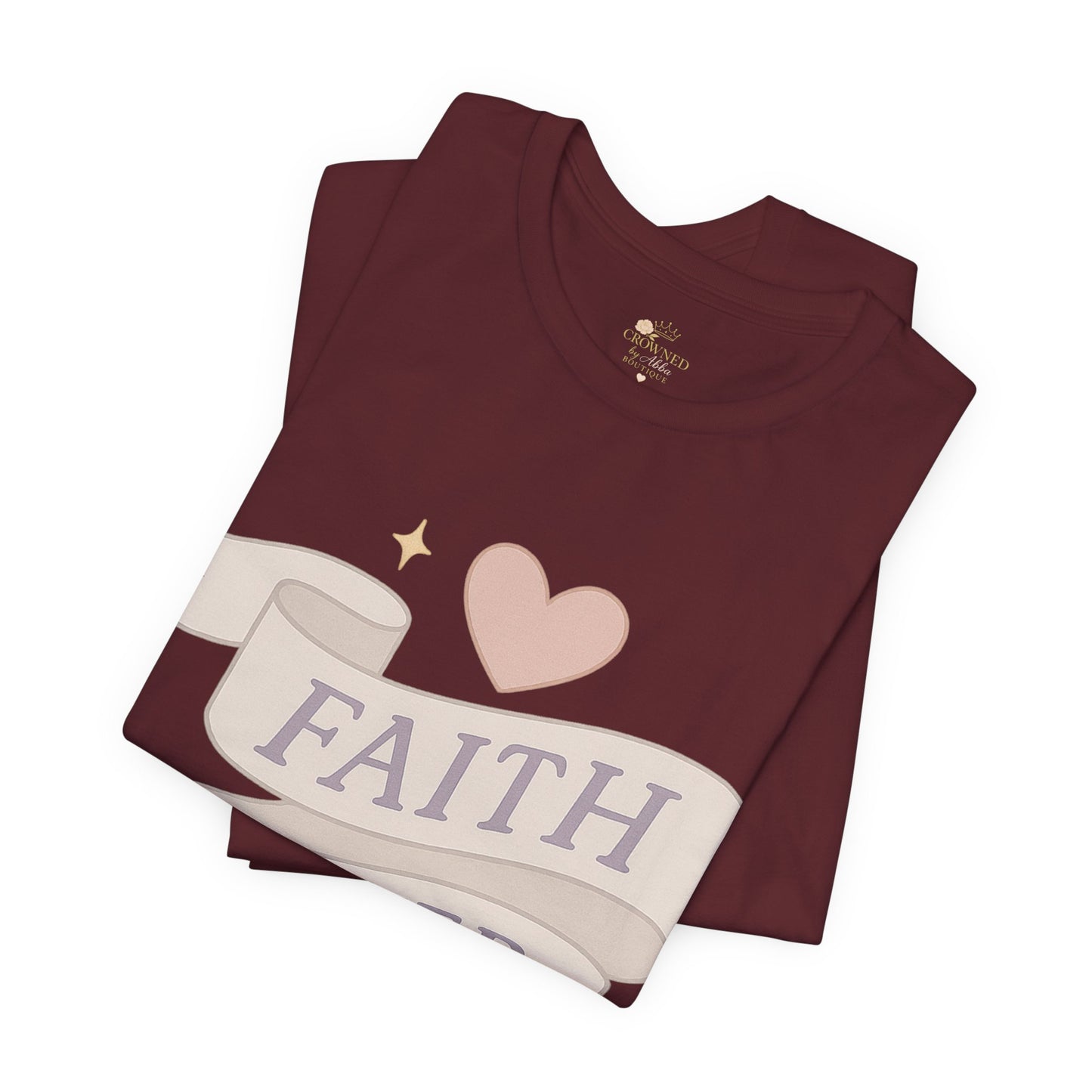Faith Over Fear T-Shirt — Pastel Crown & Ribbon Christian Inspirational Tee