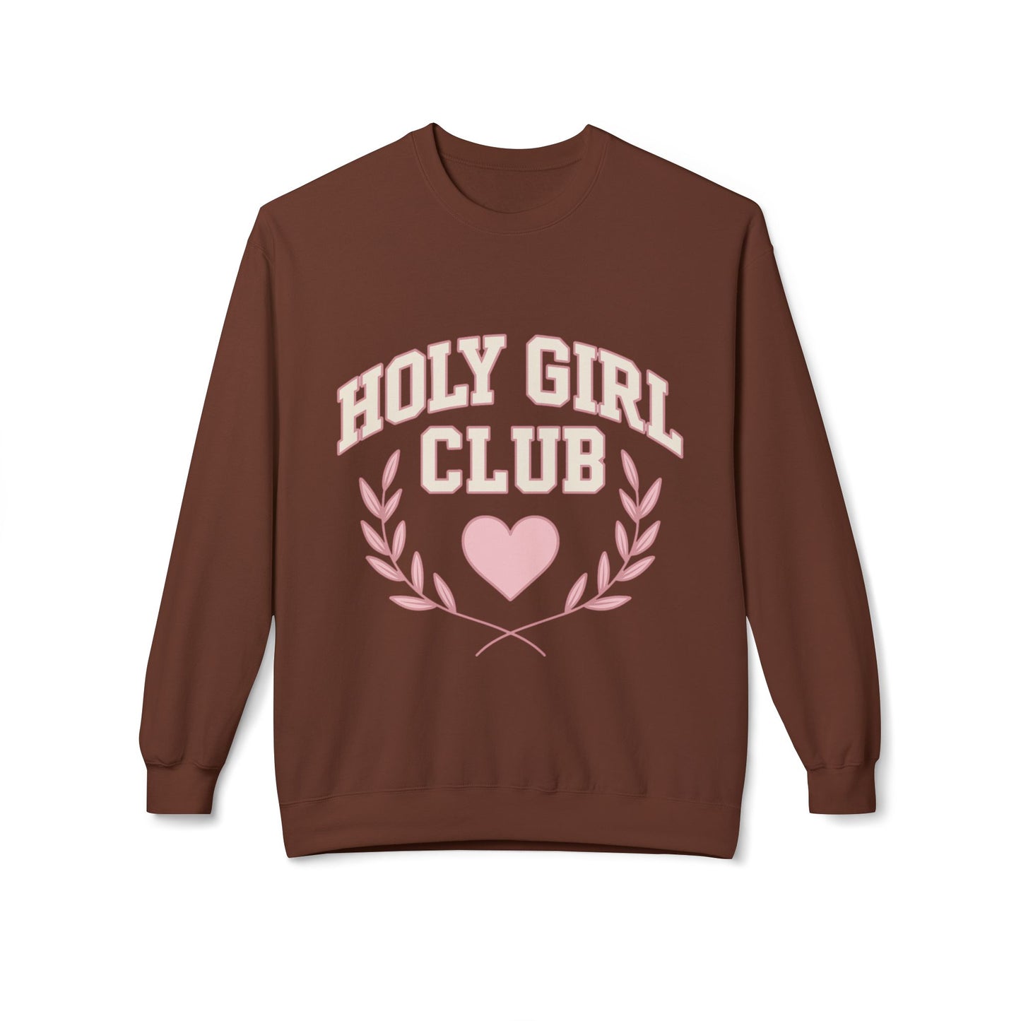 Holy Girl Club Crewneck Sweatshirt — Pastel Pink Heart & Laurel Graphic
