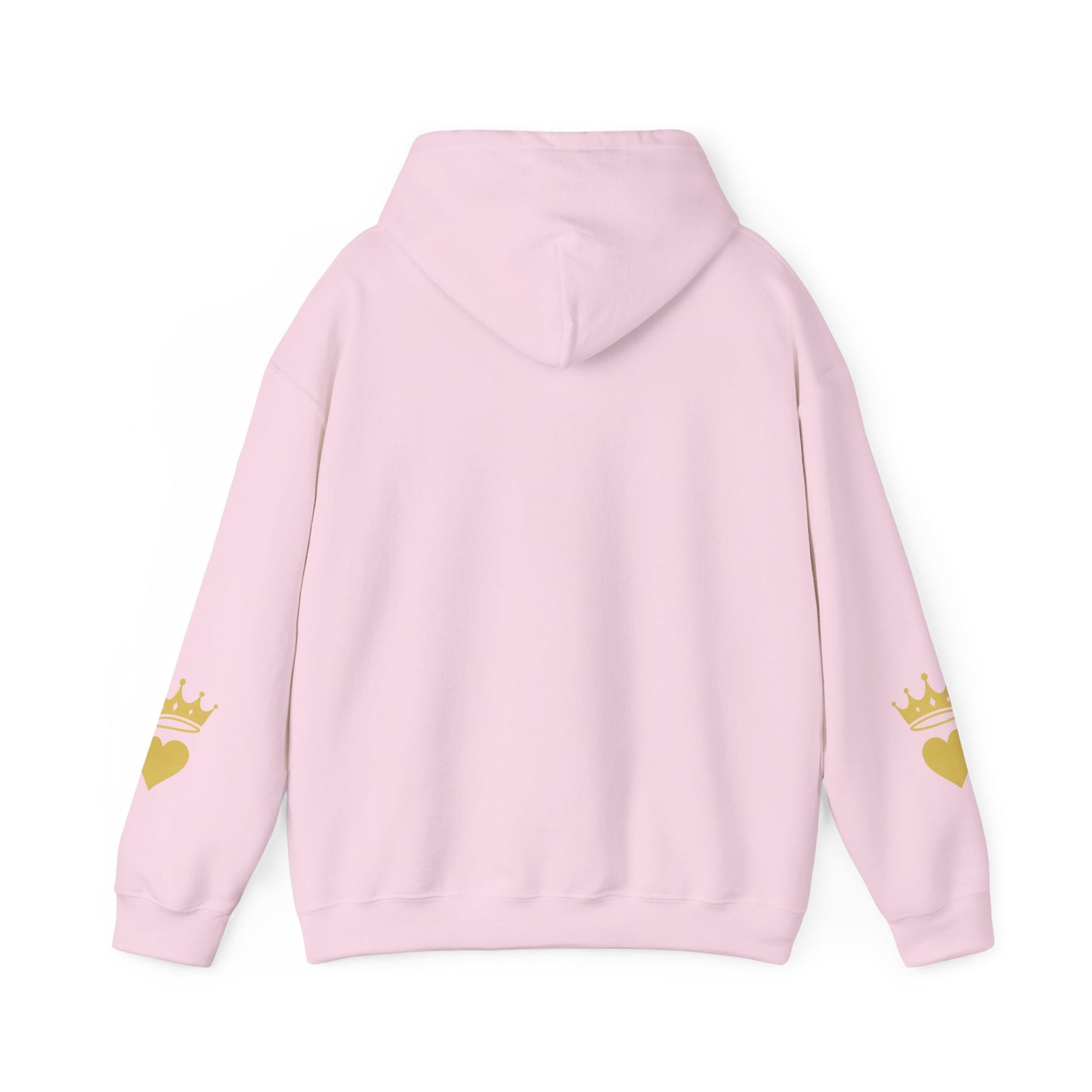 Christian Hoodie - "Jesus Over Everything" Pink Script with Gold Crown & Heart Sleeve Design