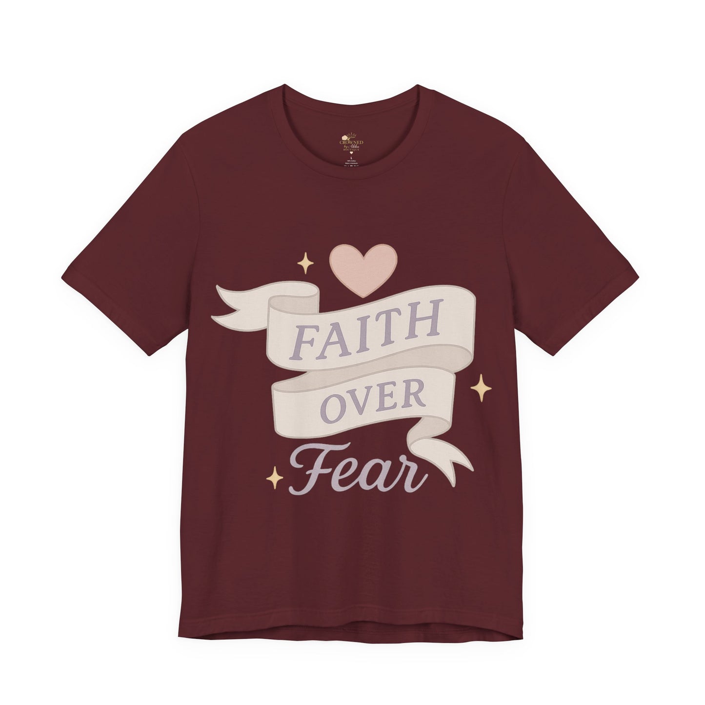 Faith Over Fear T-Shirt — Pastel Crown & Ribbon Christian Inspirational Tee