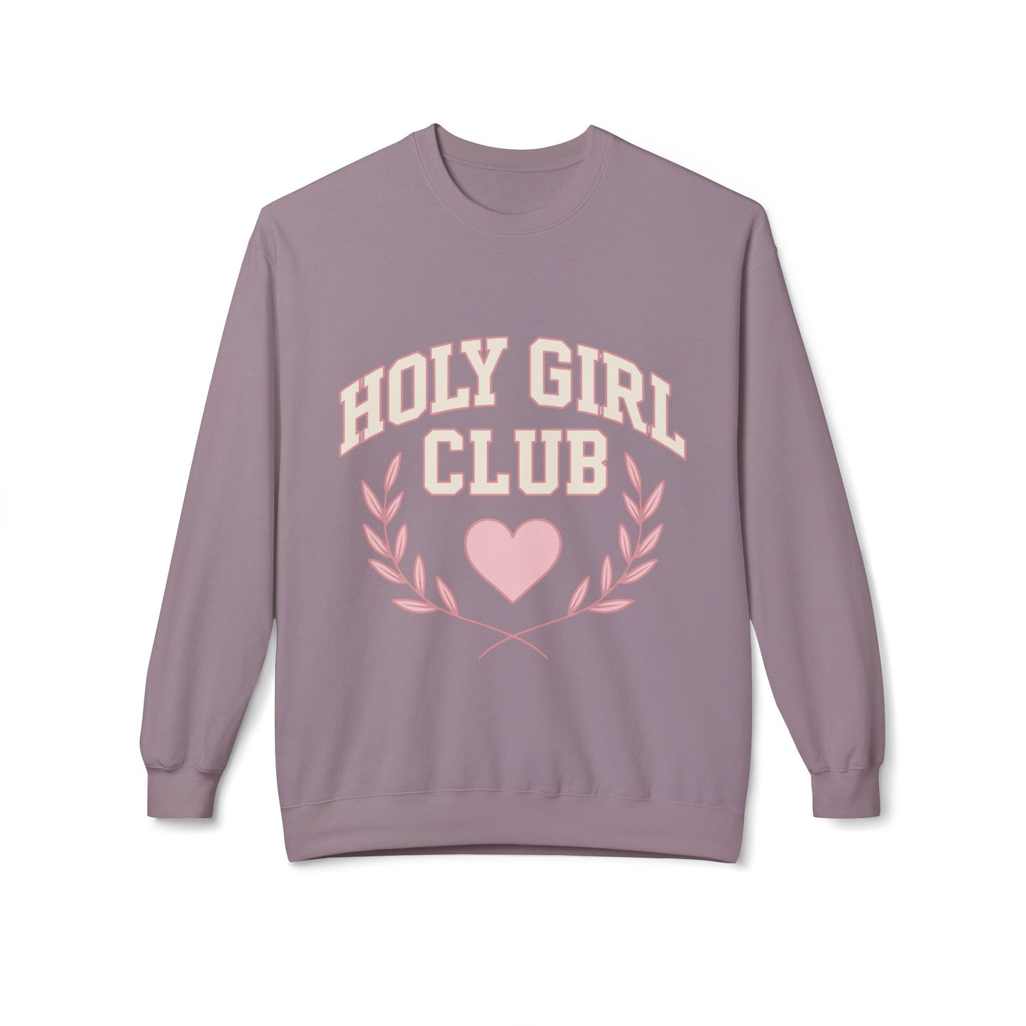 Holy Girl Club Crewneck Sweatshirt — Pastel Pink Heart & Laurel Graphic