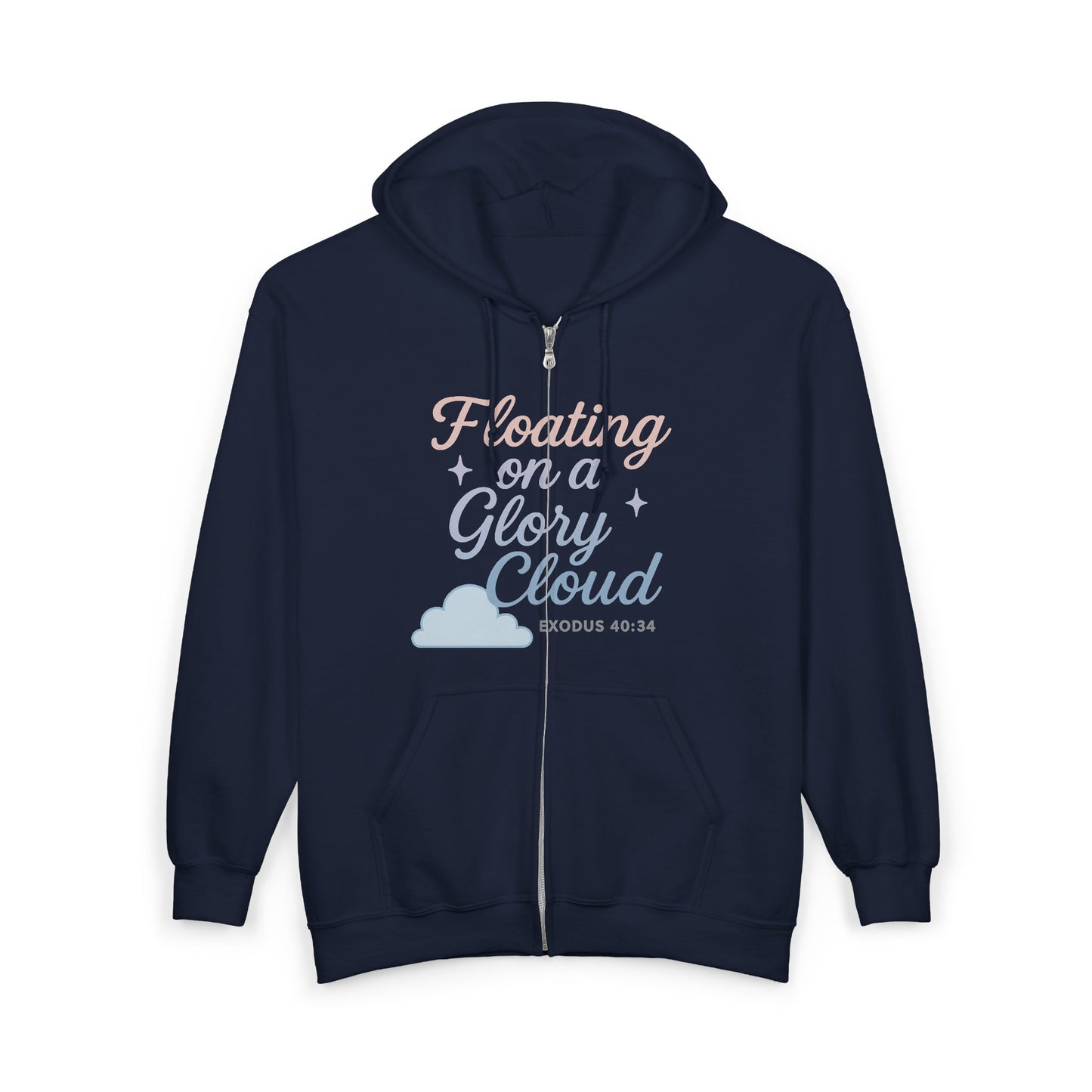 Floating on a Glory Cloud Zip Hoodie — Christian Faith Graphic Full‑Zip Sweatshirt