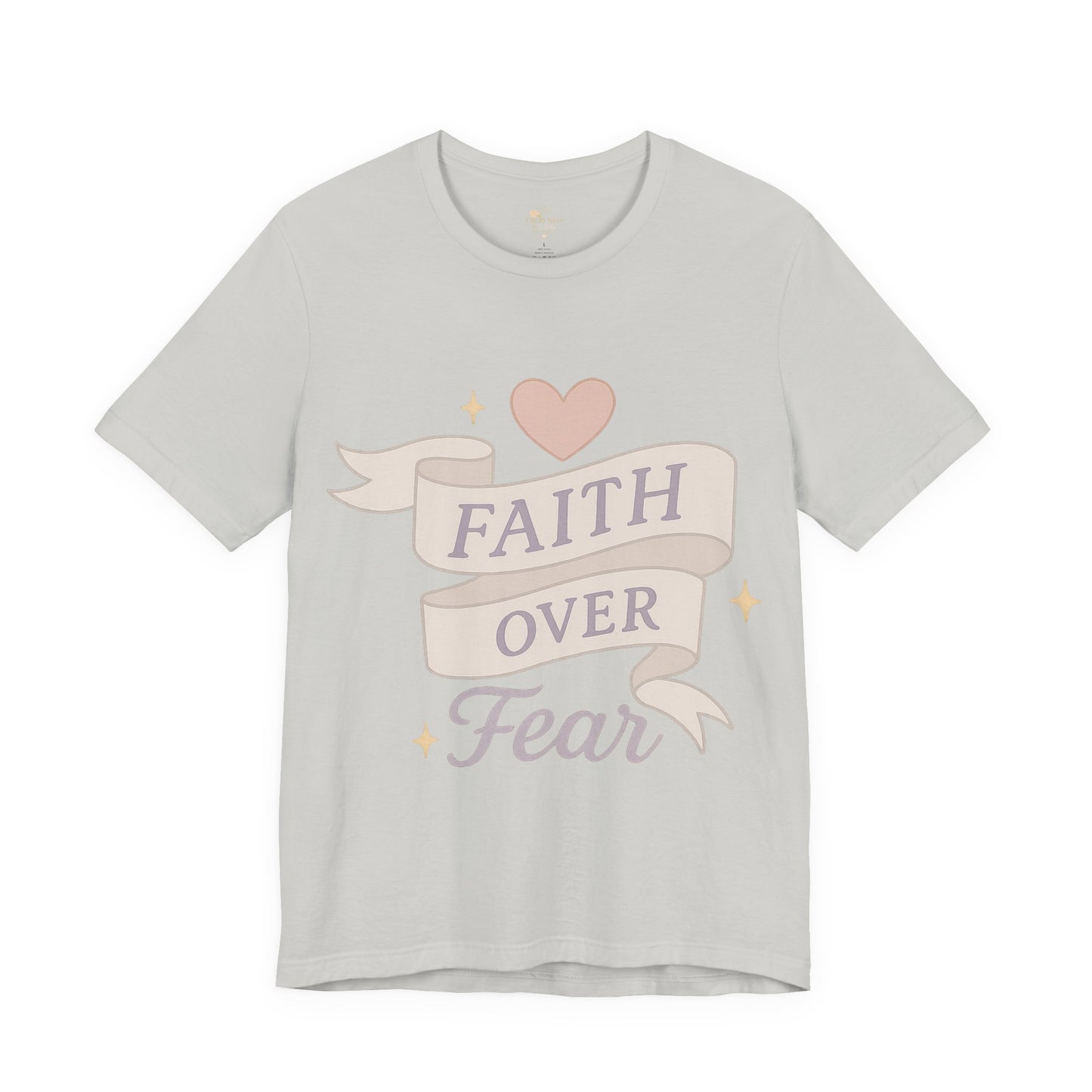 Faith Over Fear T-Shirt — Pastel Crown & Ribbon Christian Inspirational Tee
