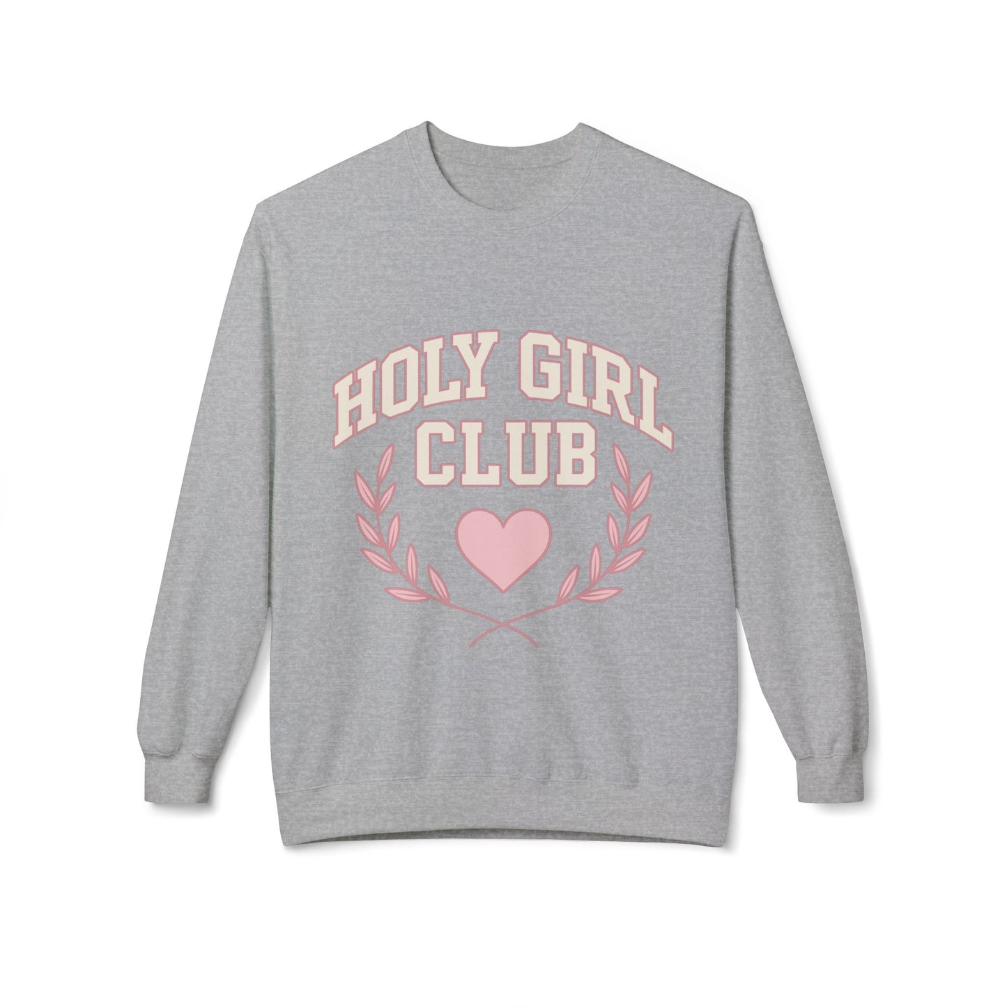 Holy Girl Club Crewneck Sweatshirt — Pastel Pink Heart & Laurel Graphic