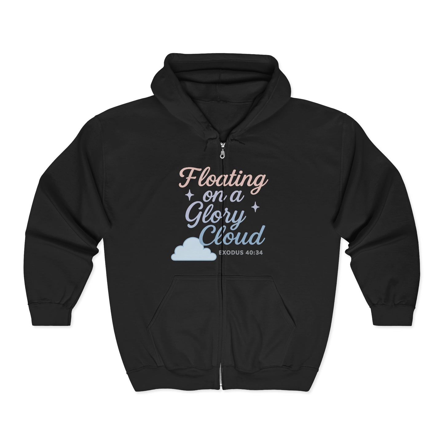 Floating on a Glory Cloud Zip Hoodie — Christian Faith Graphic Full‑Zip Sweatshirt