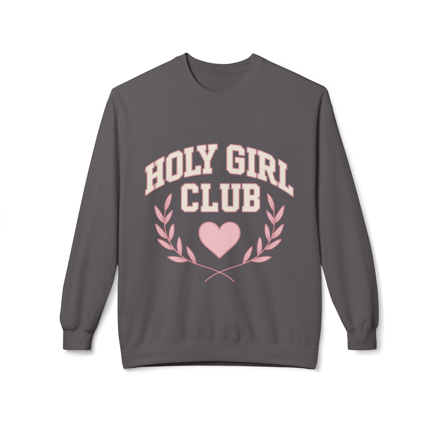 Holy Girl Club Crewneck Sweatshirt — Pastel Pink Heart & Laurel Graphic