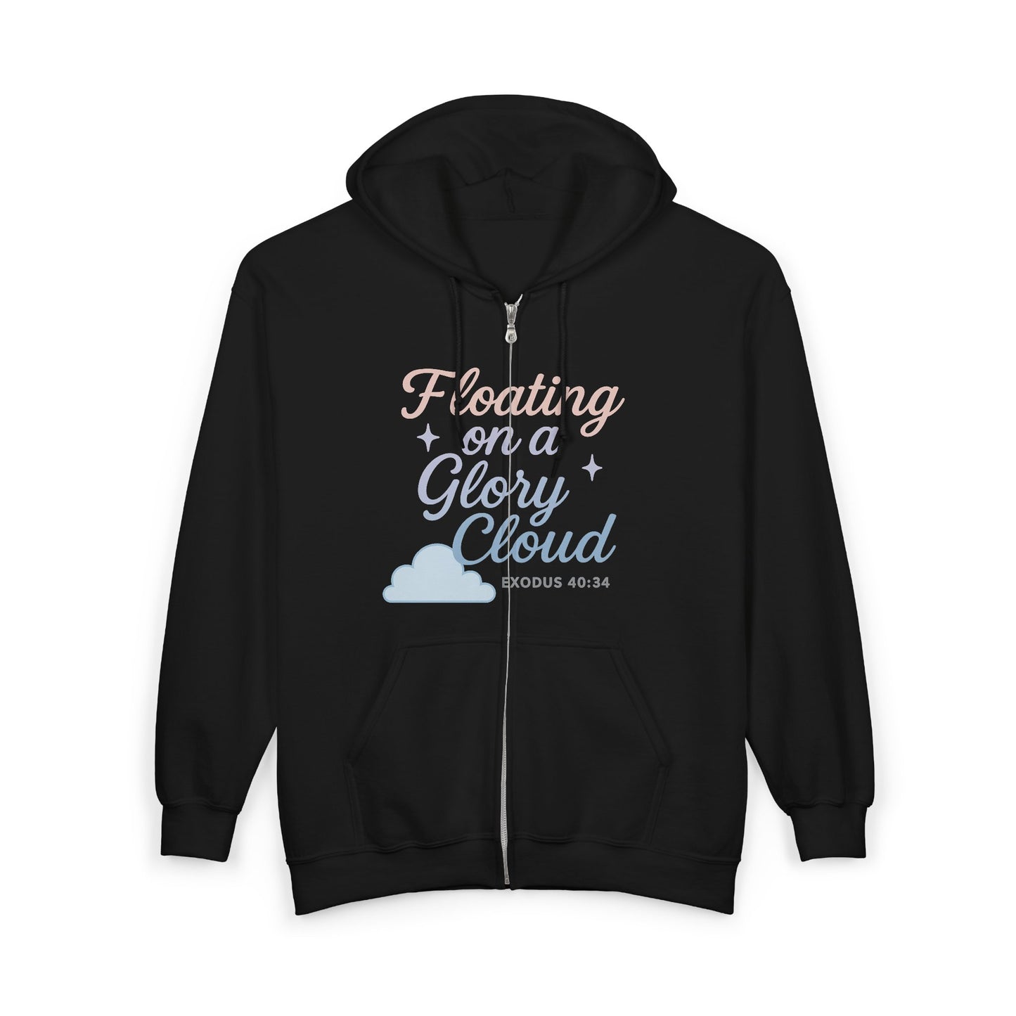 Floating on a Glory Cloud Zip Hoodie — Christian Faith Graphic Full‑Zip Sweatshirt