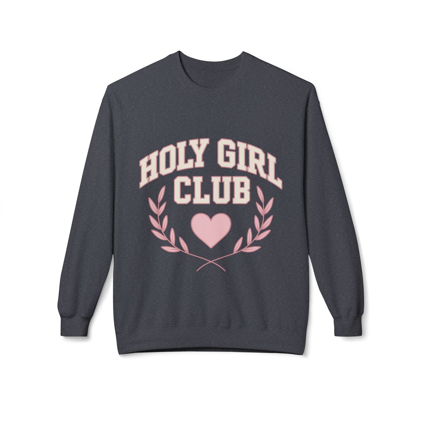 Holy Girl Club Crewneck Sweatshirt — Pastel Pink Heart & Laurel Graphic
