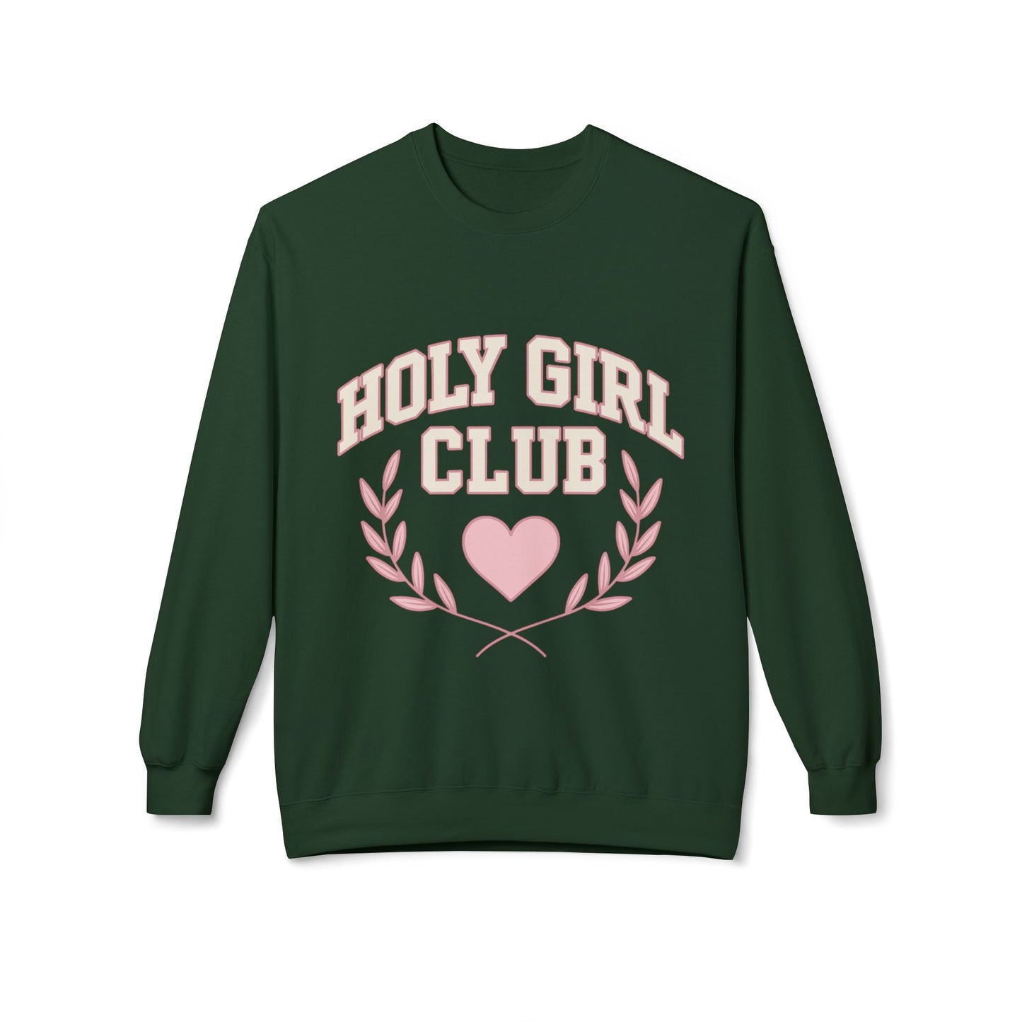 Holy Girl Club Crewneck Sweatshirt — Pastel Pink Heart & Laurel Graphic