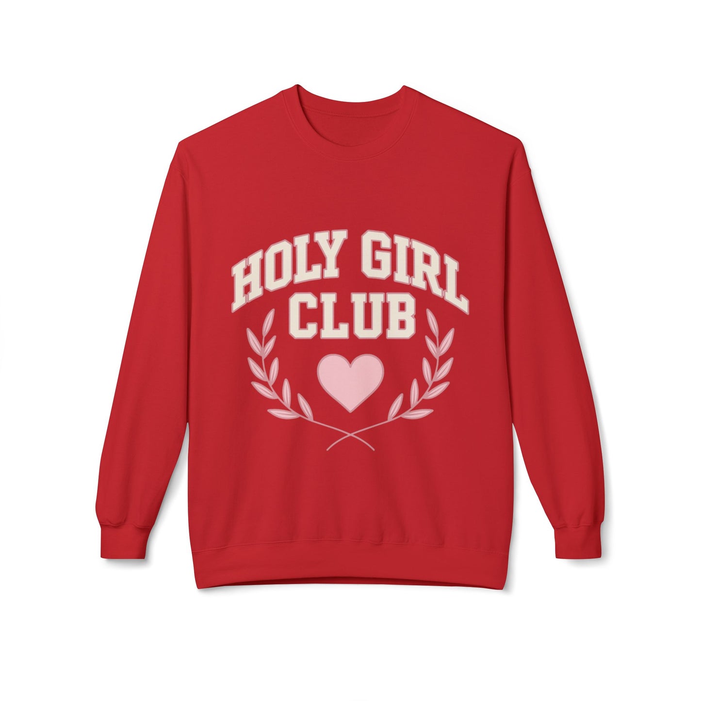 Holy Girl Club Crewneck Sweatshirt — Pastel Pink Heart & Laurel Graphic