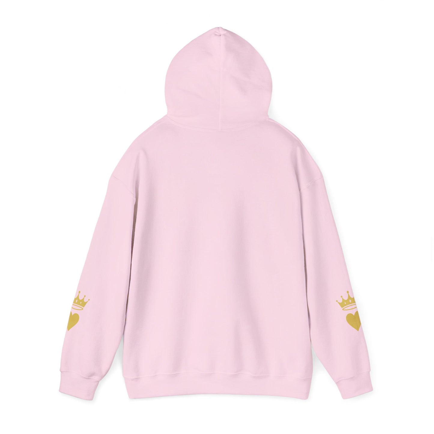 Christian Hoodie - "Jesus Over Everything" Pink Script with Gold Crown & Heart Sleeve Design
