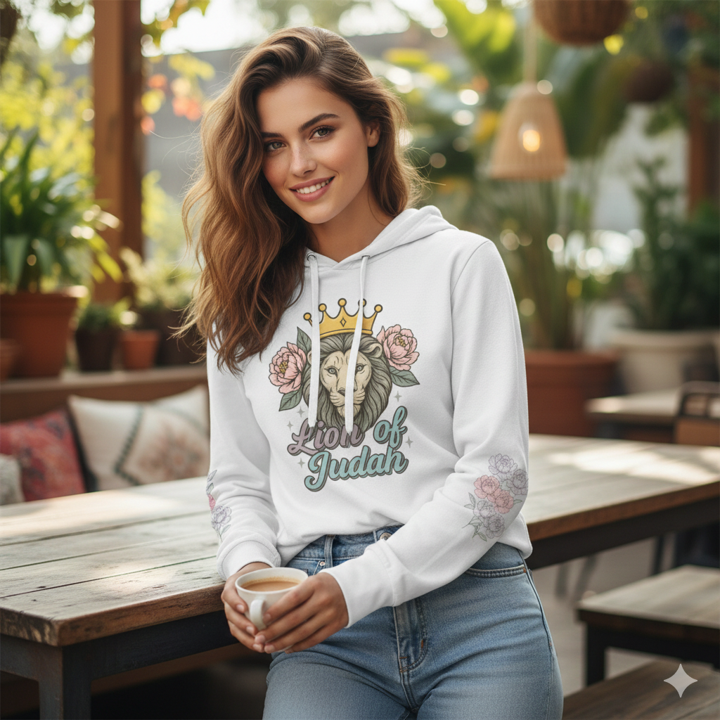 Lion of Judah Hooded Long Sleeve Tee Christian Lightweight Hoodie