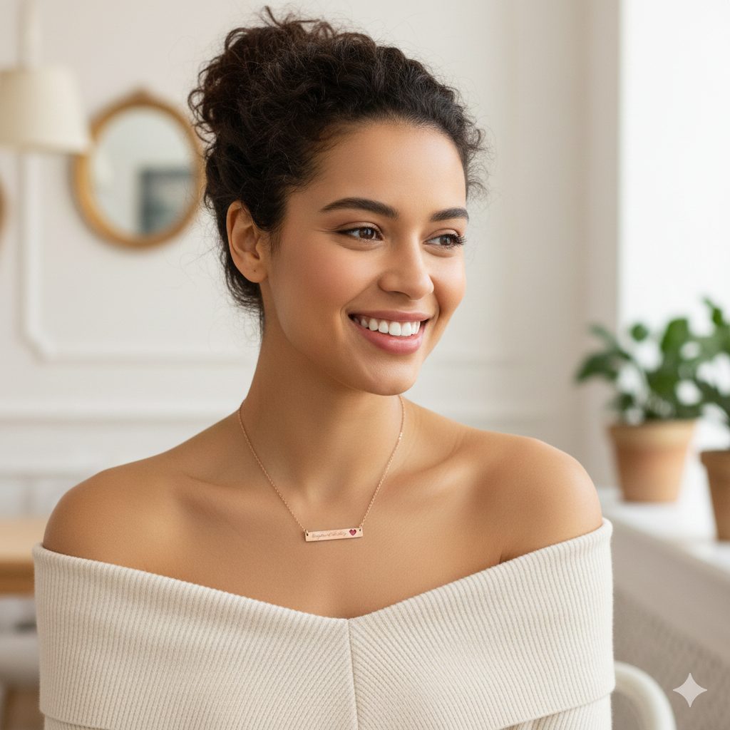 Daughter of the King cut out heart bar necklace