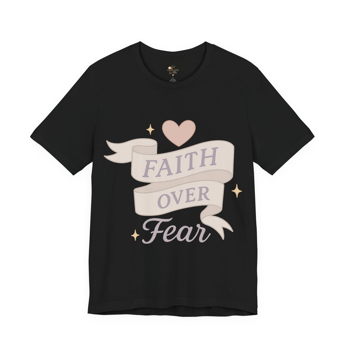 Faith Over Fear T-Shirt — Pastel Crown & Ribbon Christian Inspirational Tee