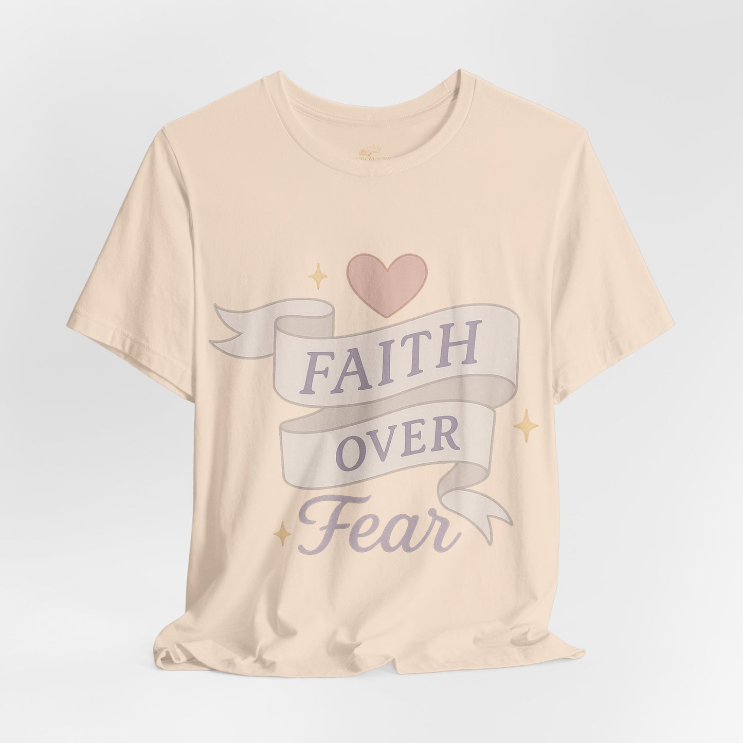 Faith Over Fear T-Shirt — Pastel Crown & Ribbon Christian Inspirational Tee