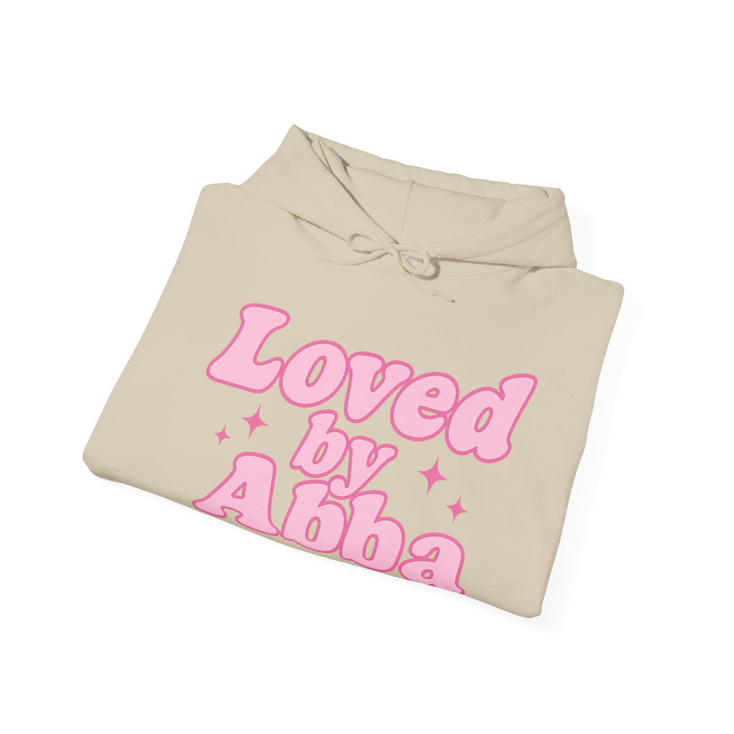 Christian Hoodie - "Loved by Abba" Pink Script with  Heart Sleeve Design