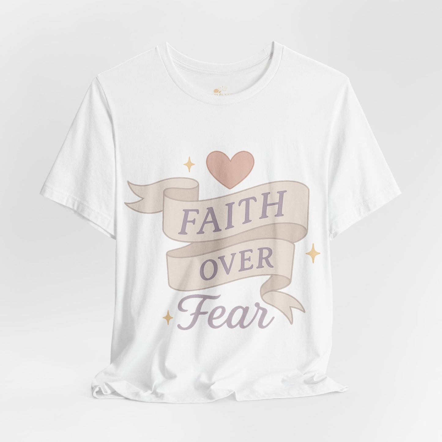 Faith Over Fear T-Shirt — Pastel Crown & Ribbon Christian Inspirational Tee