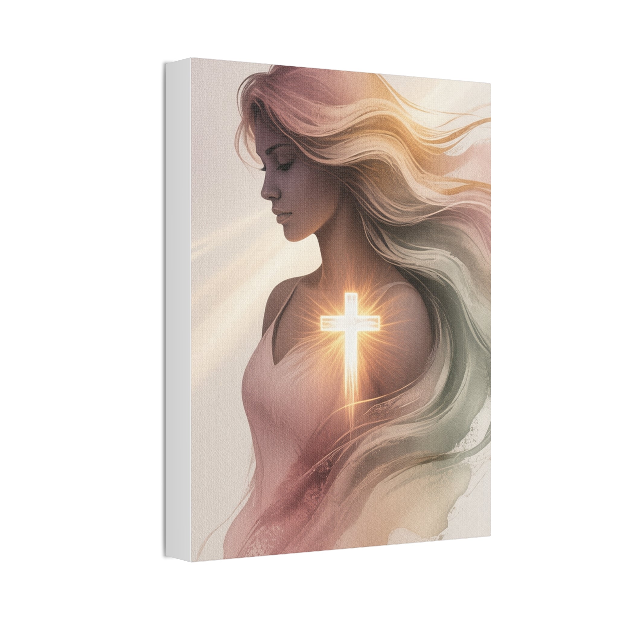 Christian Canvas Wall Art — Radiant Cross Woman Stretched Canvas