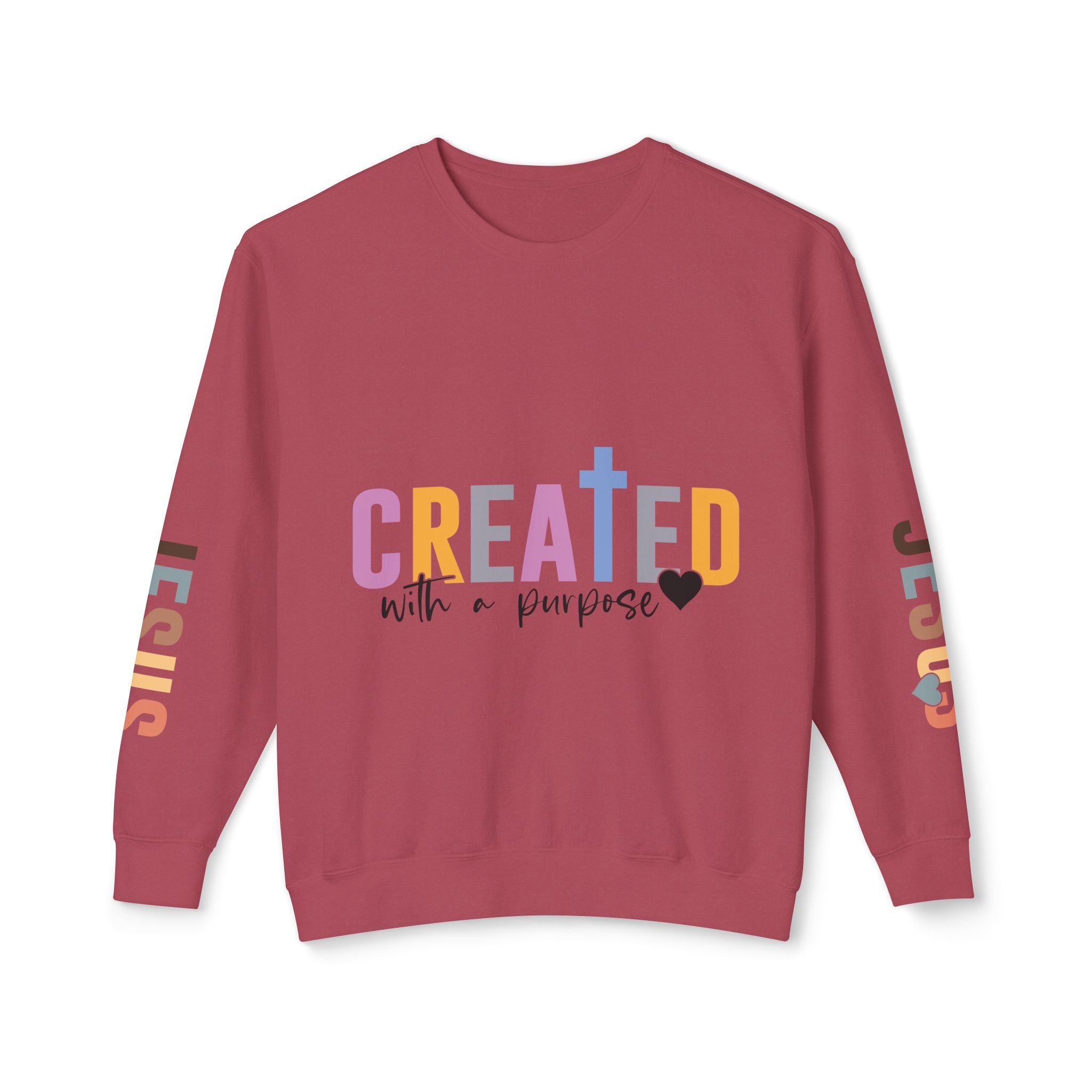 Christian Sweatshirt "Created with a Purpose" with JESUS Sleeve