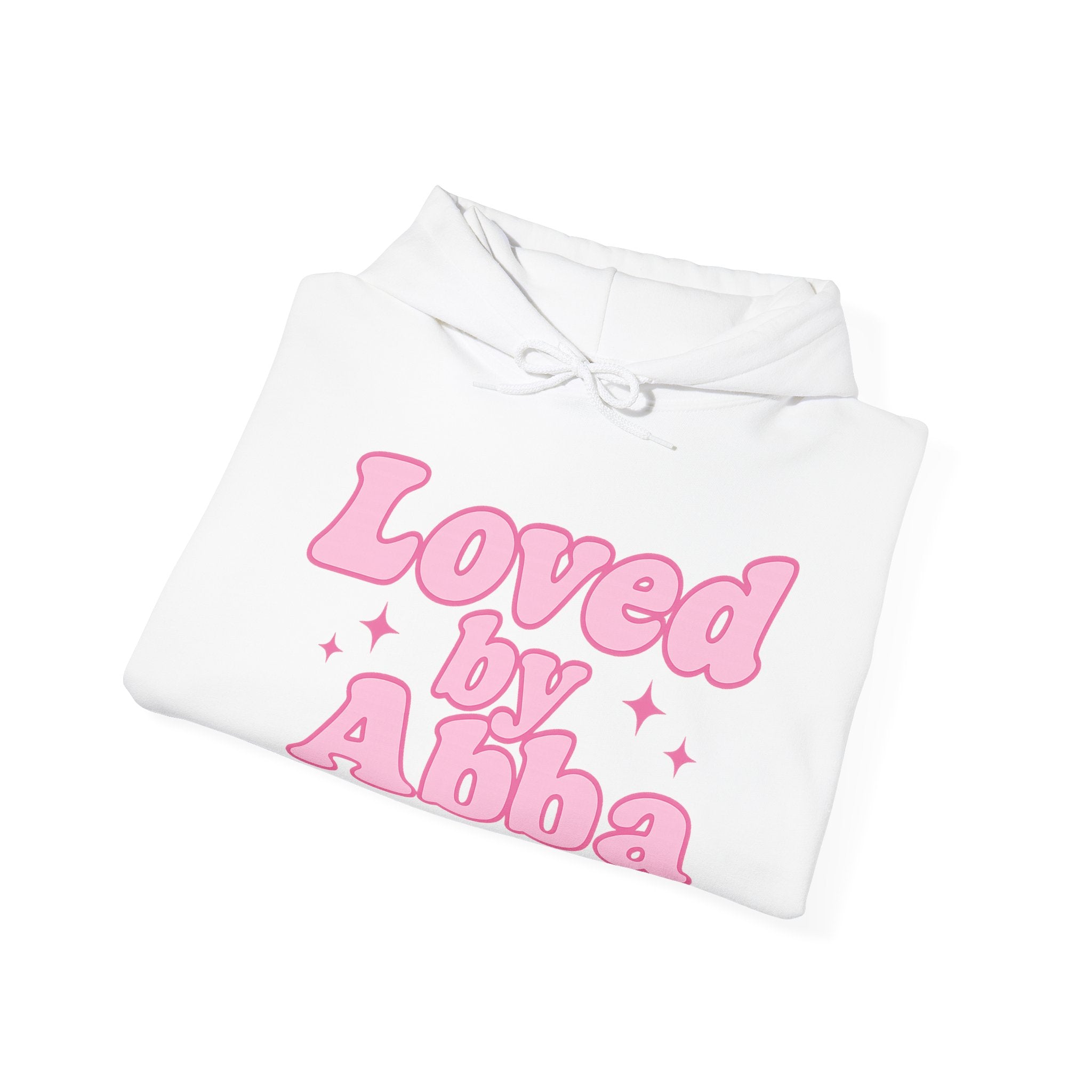Christian Hoodie - "Loved by Abba" Pink Script with  Heart Sleeve Design