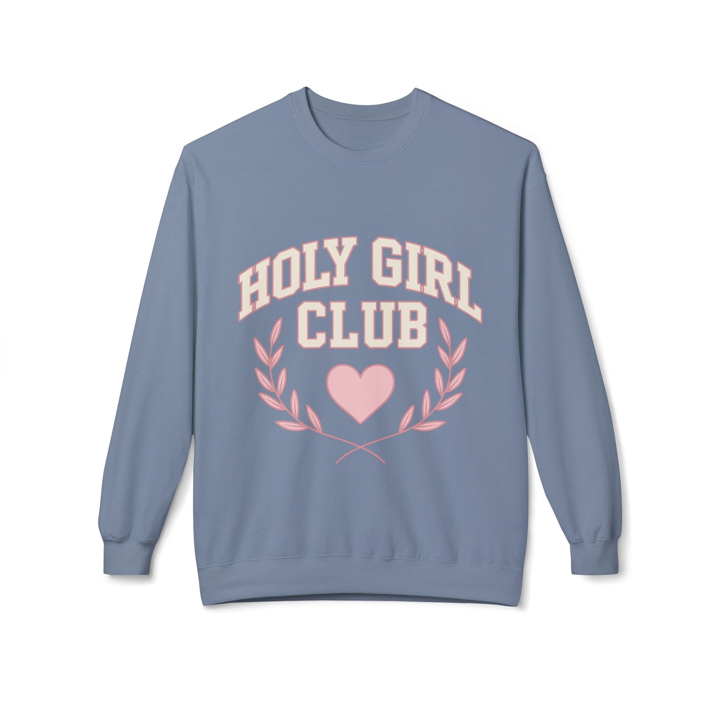 Holy Girl Club Crewneck Sweatshirt — Pastel Pink Heart & Laurel Graphic