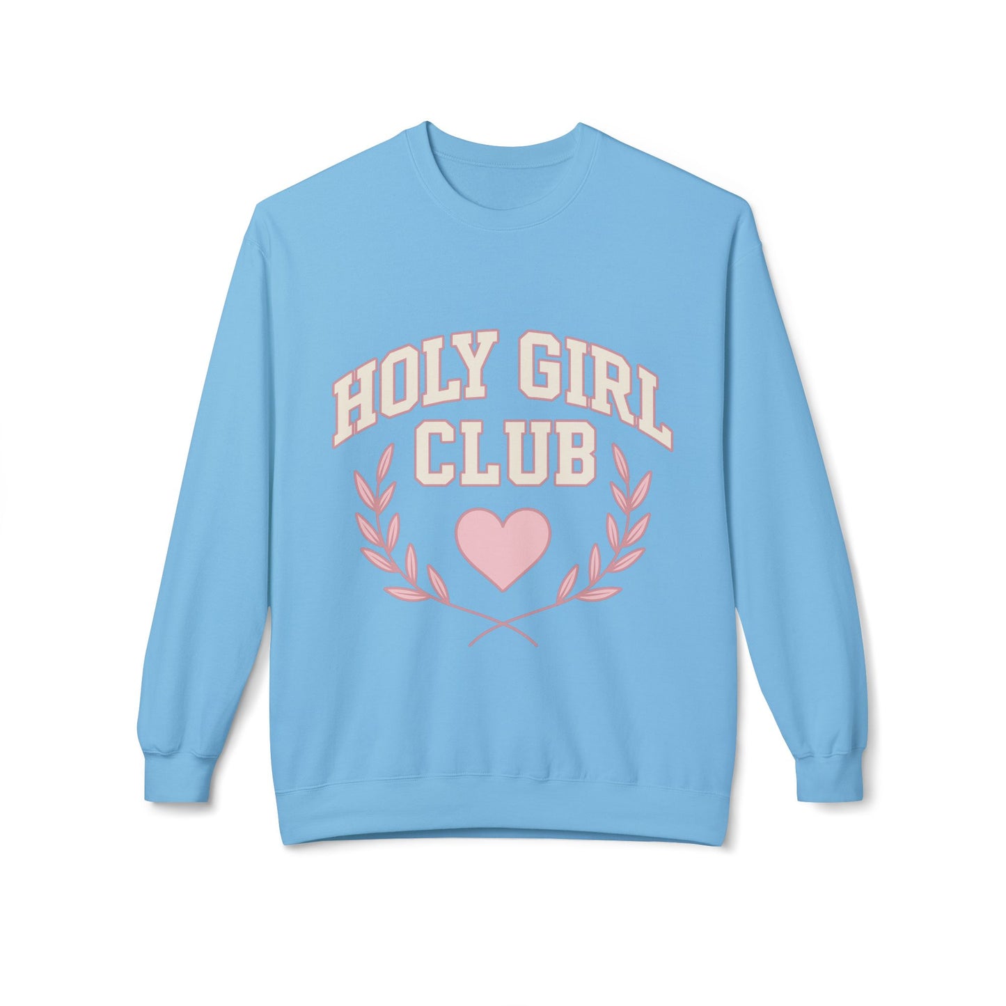 Holy Girl Club Crewneck Sweatshirt — Pastel Pink Heart & Laurel Graphic