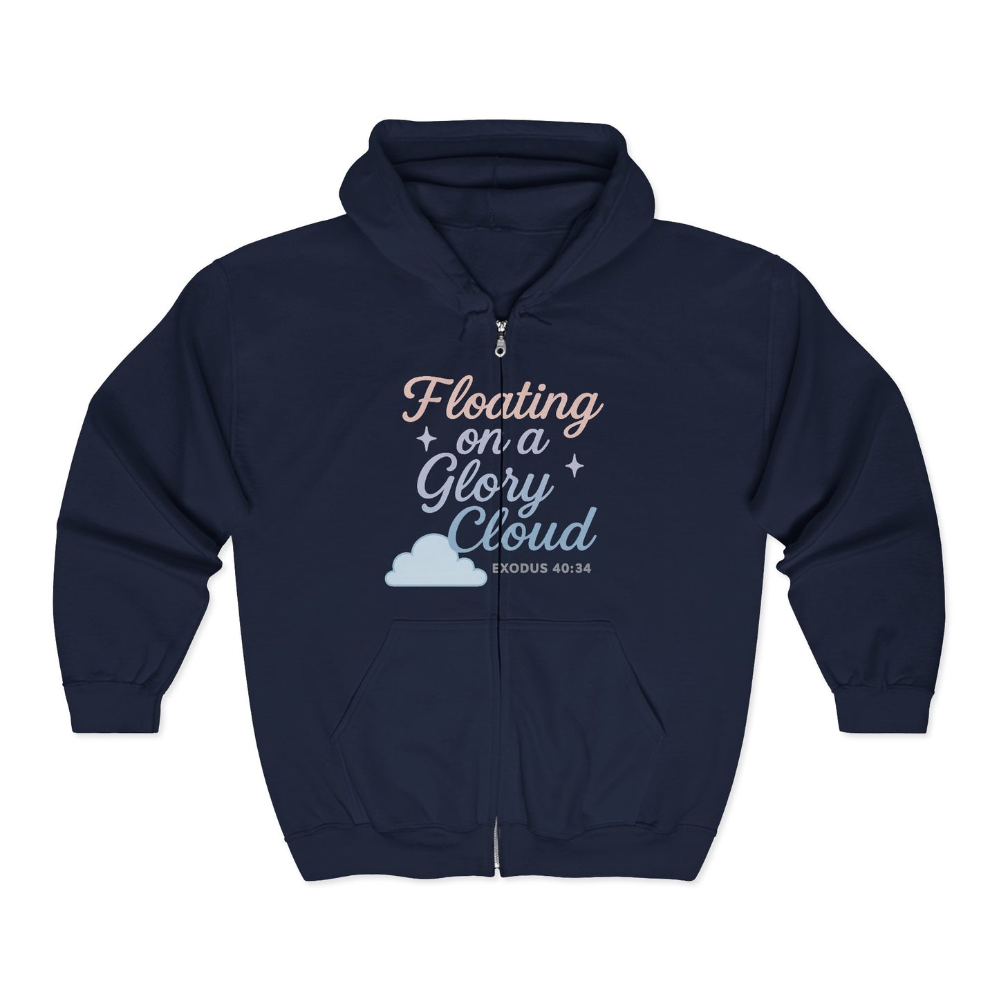 Floating on a Glory Cloud Zip Hoodie — Christian Faith Graphic Full‑Zip Sweatshirt