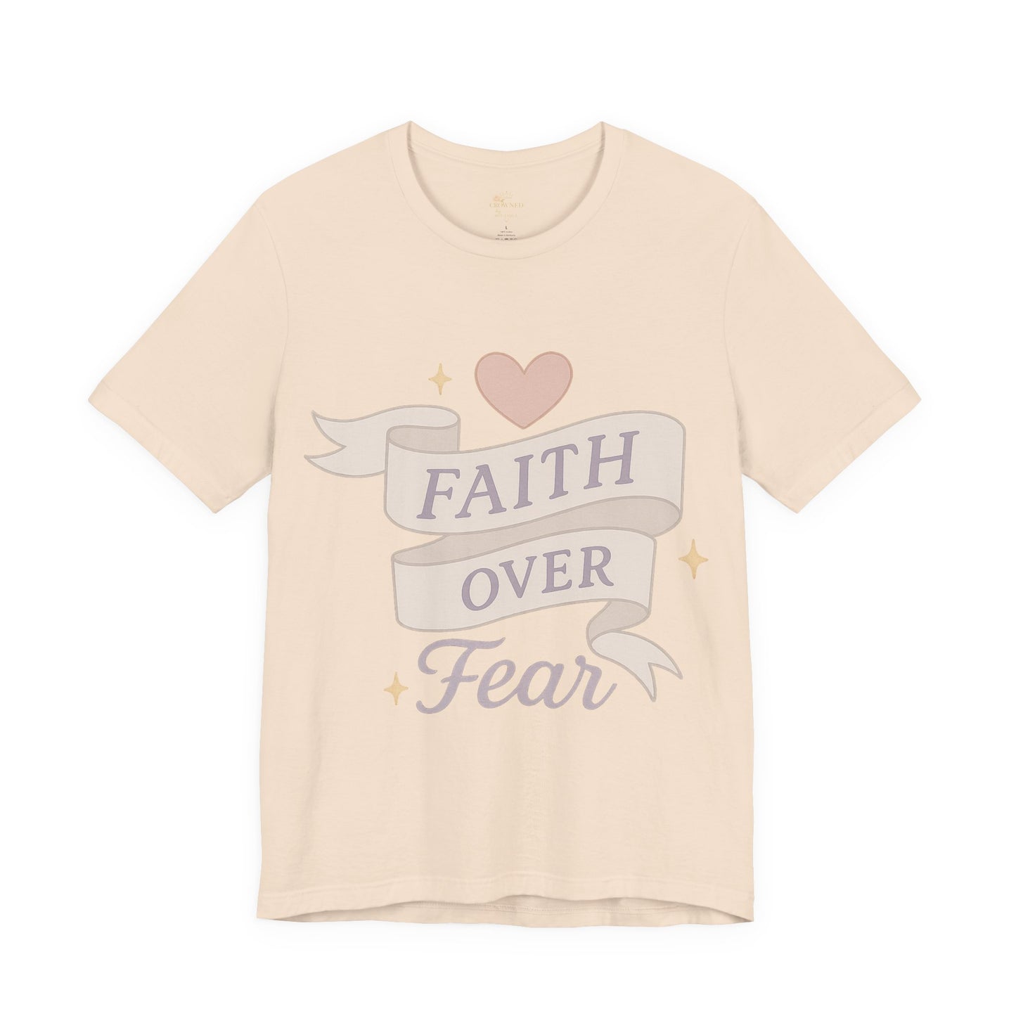 Faith Over Fear T-Shirt — Pastel Crown & Ribbon Christian Inspirational Tee