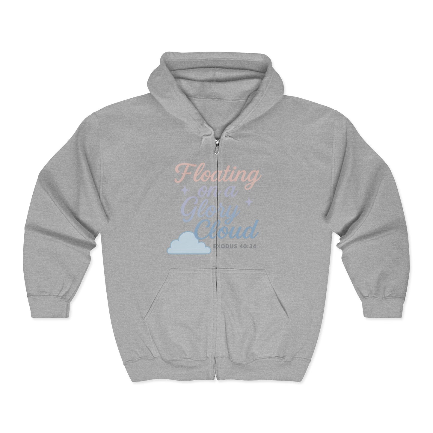 Floating on a Glory Cloud Zip Hoodie — Christian Faith Graphic Full‑Zip Sweatshirt