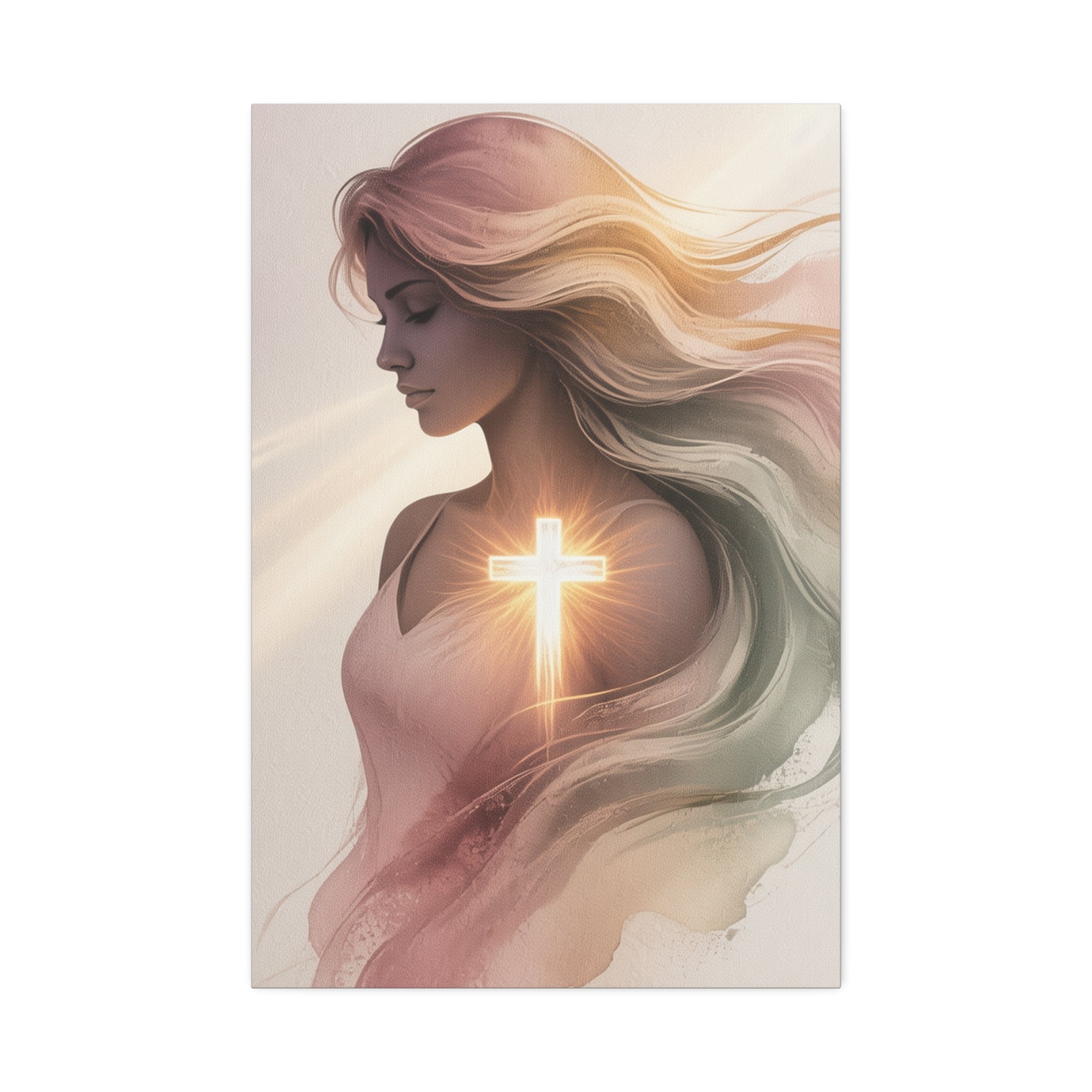 Christian Canvas Wall Art — Radiant Cross Woman Stretched Canvas