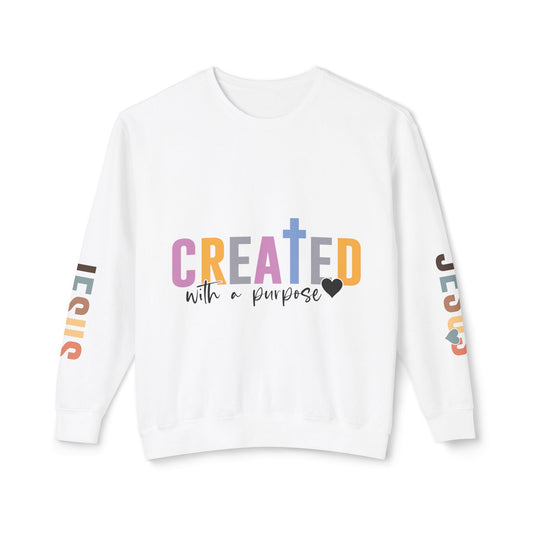Christian Sweatshirt "Created with a Purpose" with JESUS Sleeve