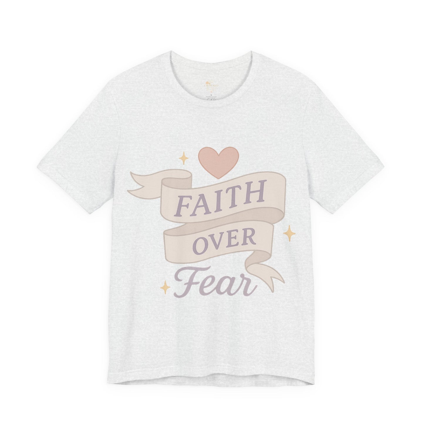 Faith Over Fear T-Shirt — Pastel Crown & Ribbon Christian Inspirational Tee