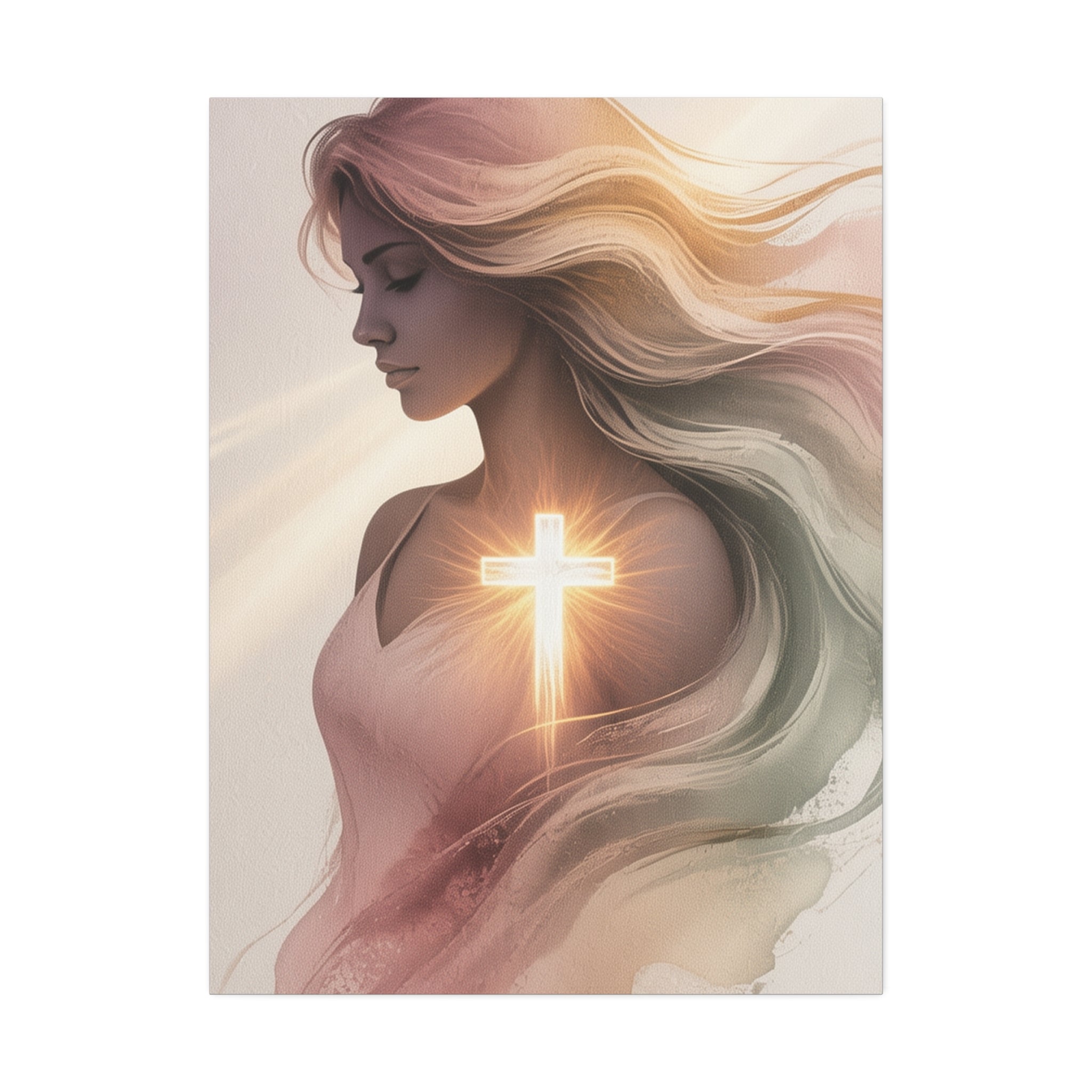 Christian Canvas Wall Art — Radiant Cross Woman Stretched Canvas