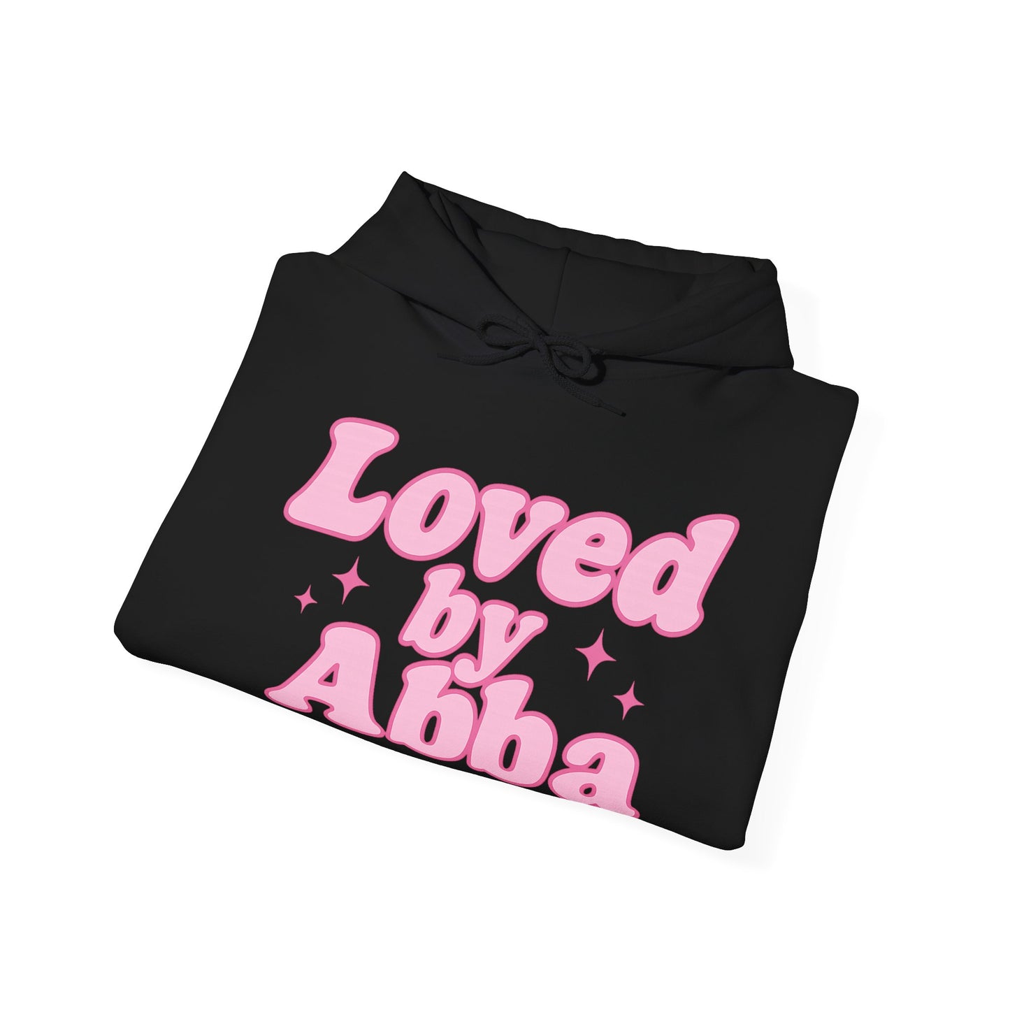 Christian Hoodie - "Loved by Abba" Pink Script with  Heart Sleeve Design