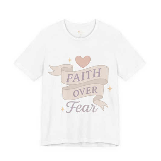 Faith Over Fear T-Shirt — Pastel Crown & Ribbon Christian Inspirational Tee