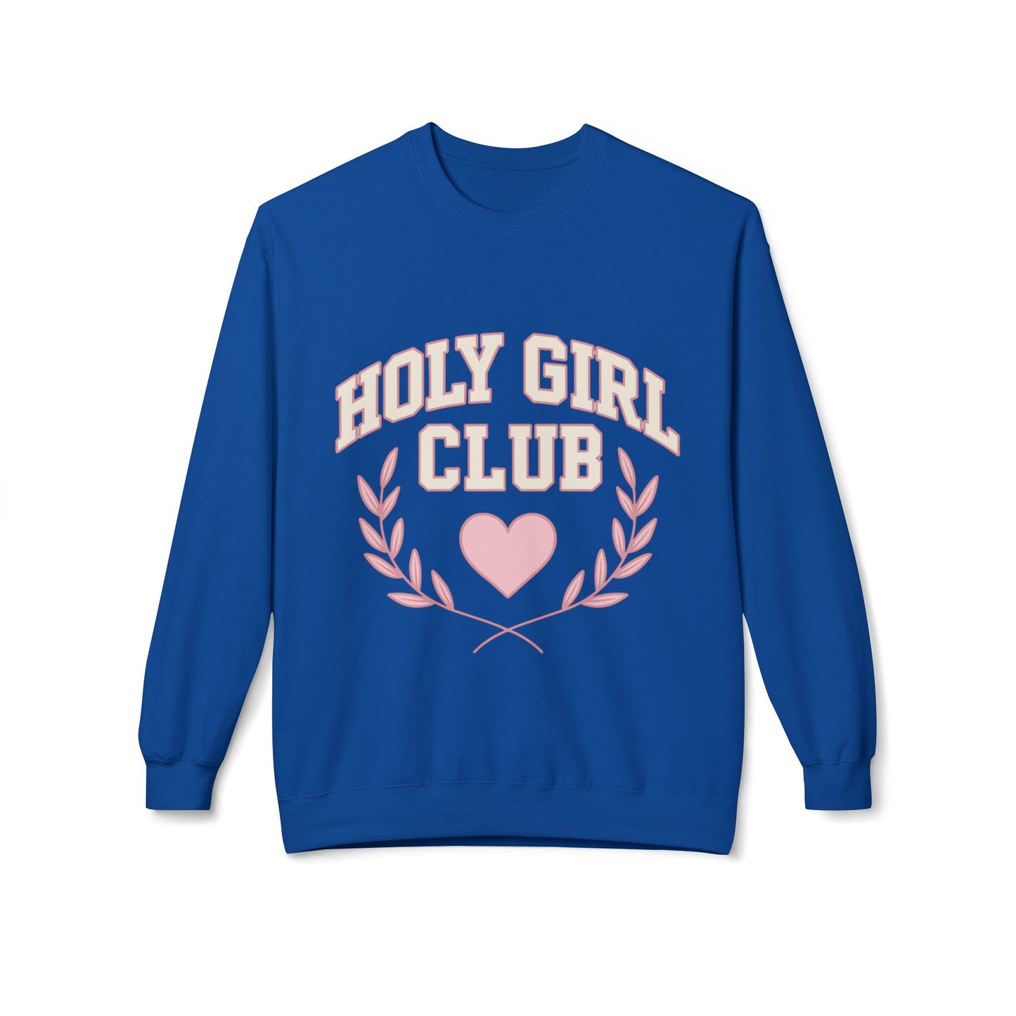 Holy Girl Club Crewneck Sweatshirt — Pastel Pink Heart & Laurel Graphic