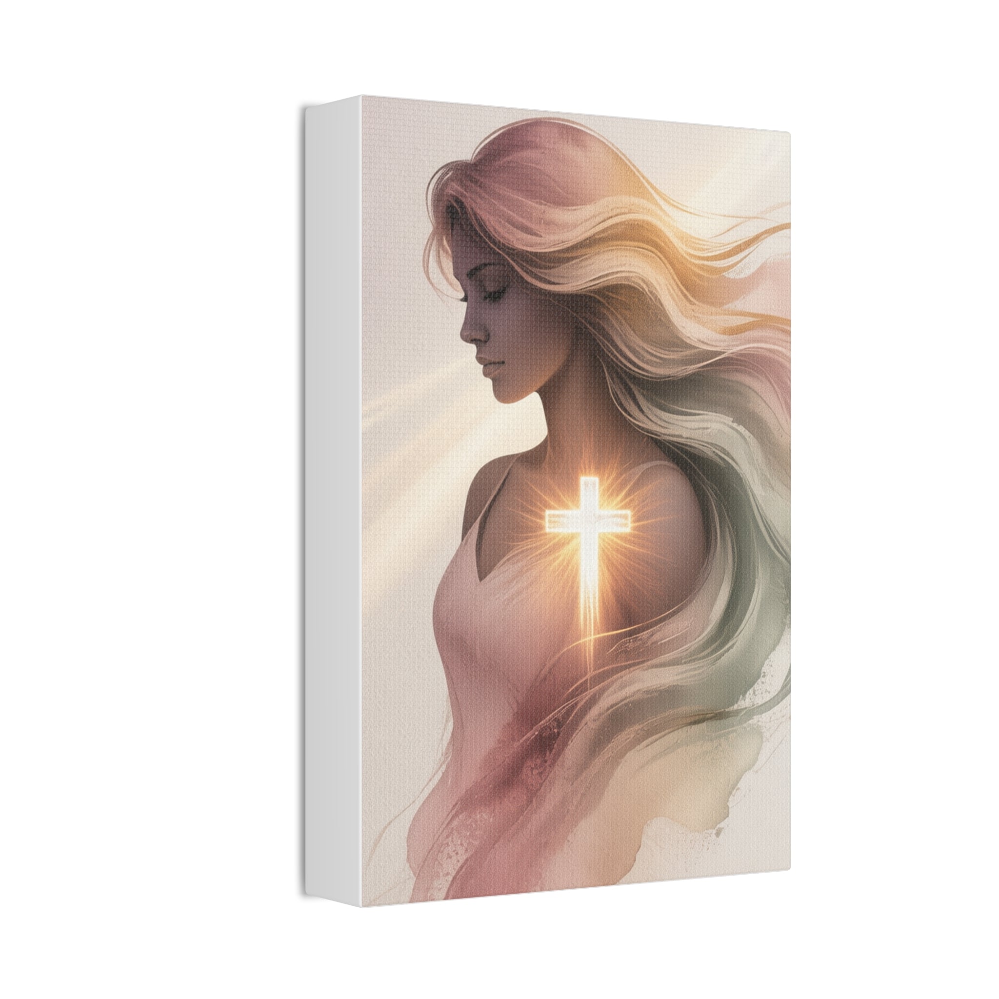 Christian Canvas Wall Art — Radiant Cross Woman Stretched Canvas