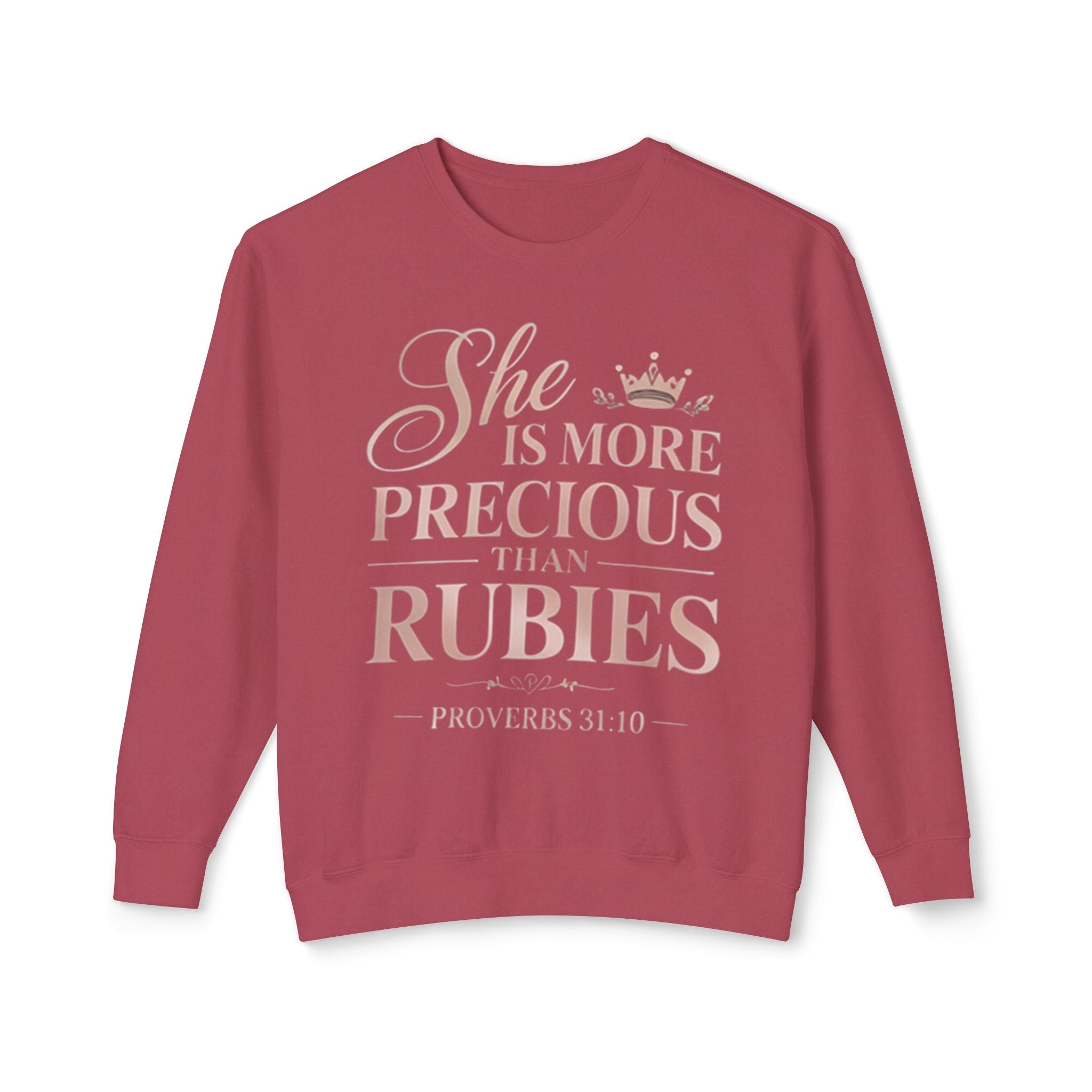 Crewneck Sweatshirt — "She Is More Precious Than Rubies" Inspirational Christian Pullover