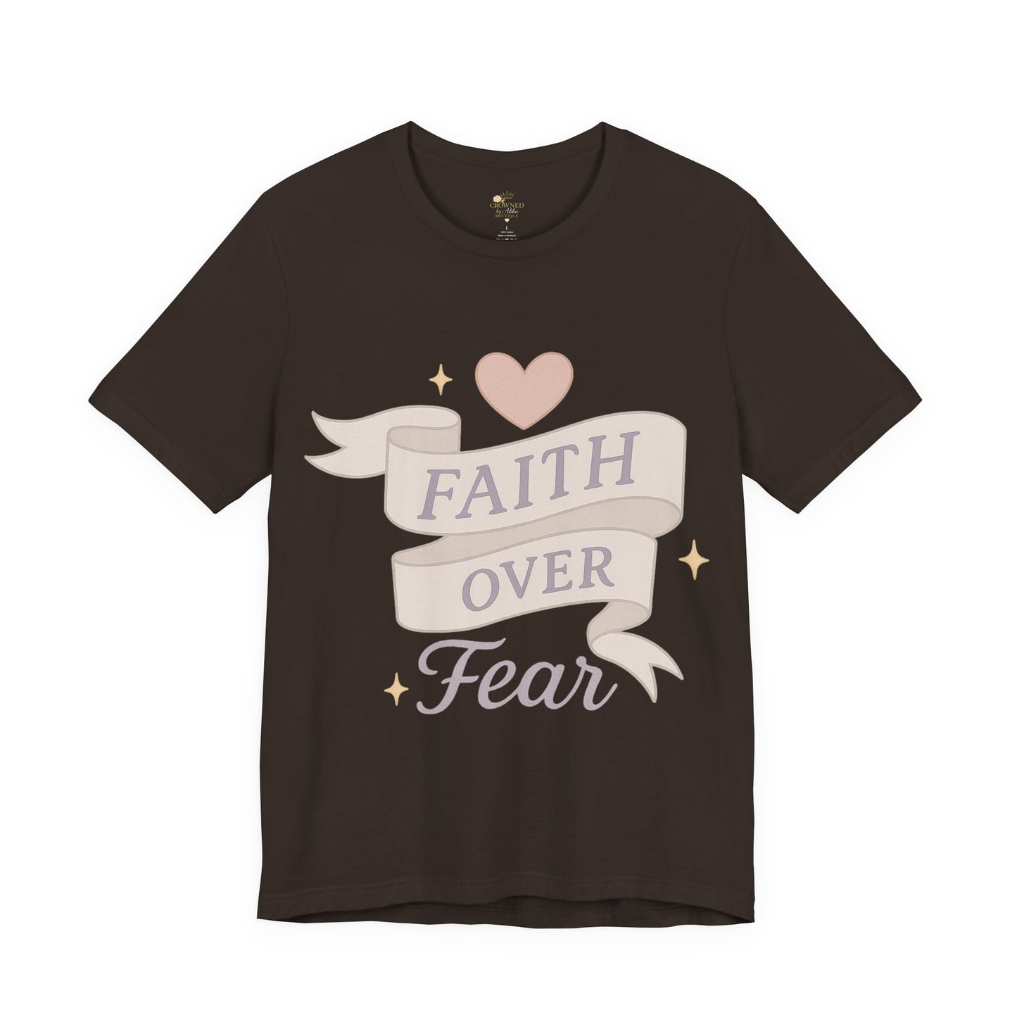 Faith Over Fear T-Shirt — Pastel Crown & Ribbon Christian Inspirational Tee