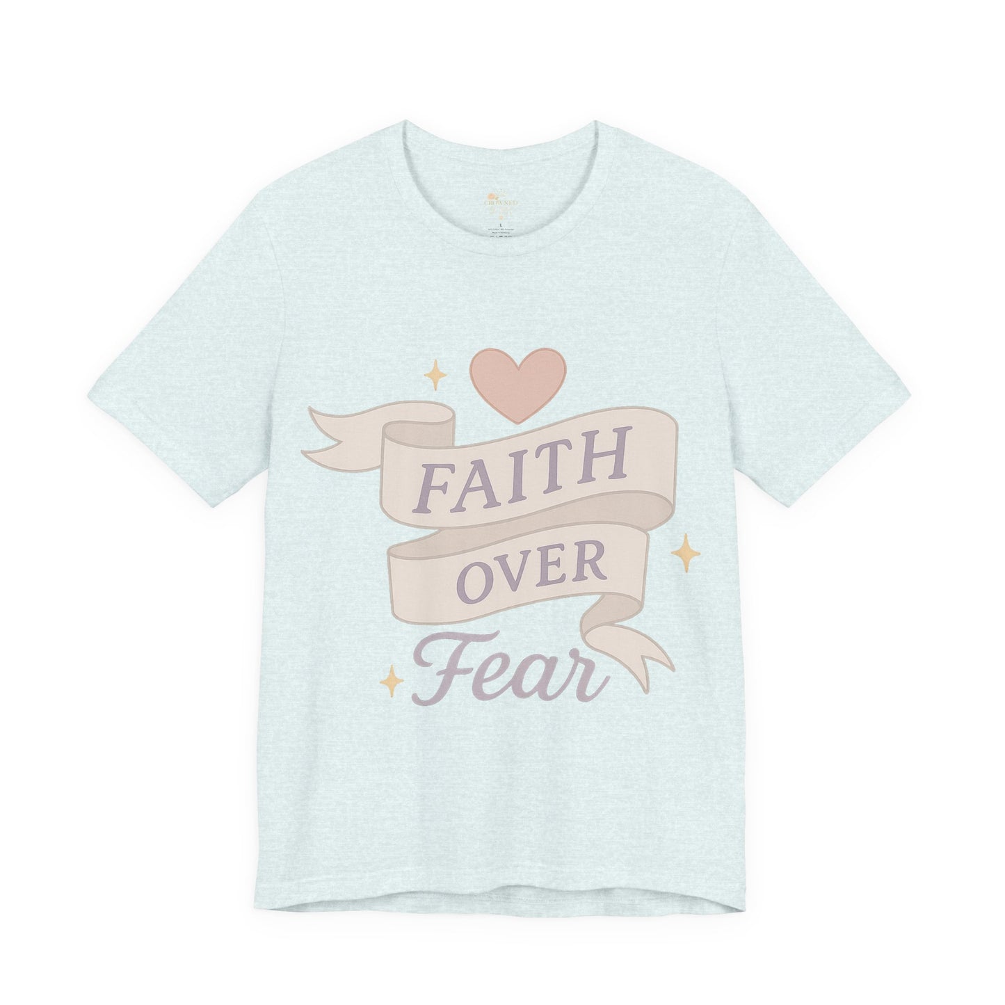 Faith Over Fear T-Shirt — Pastel Crown & Ribbon Christian Inspirational Tee