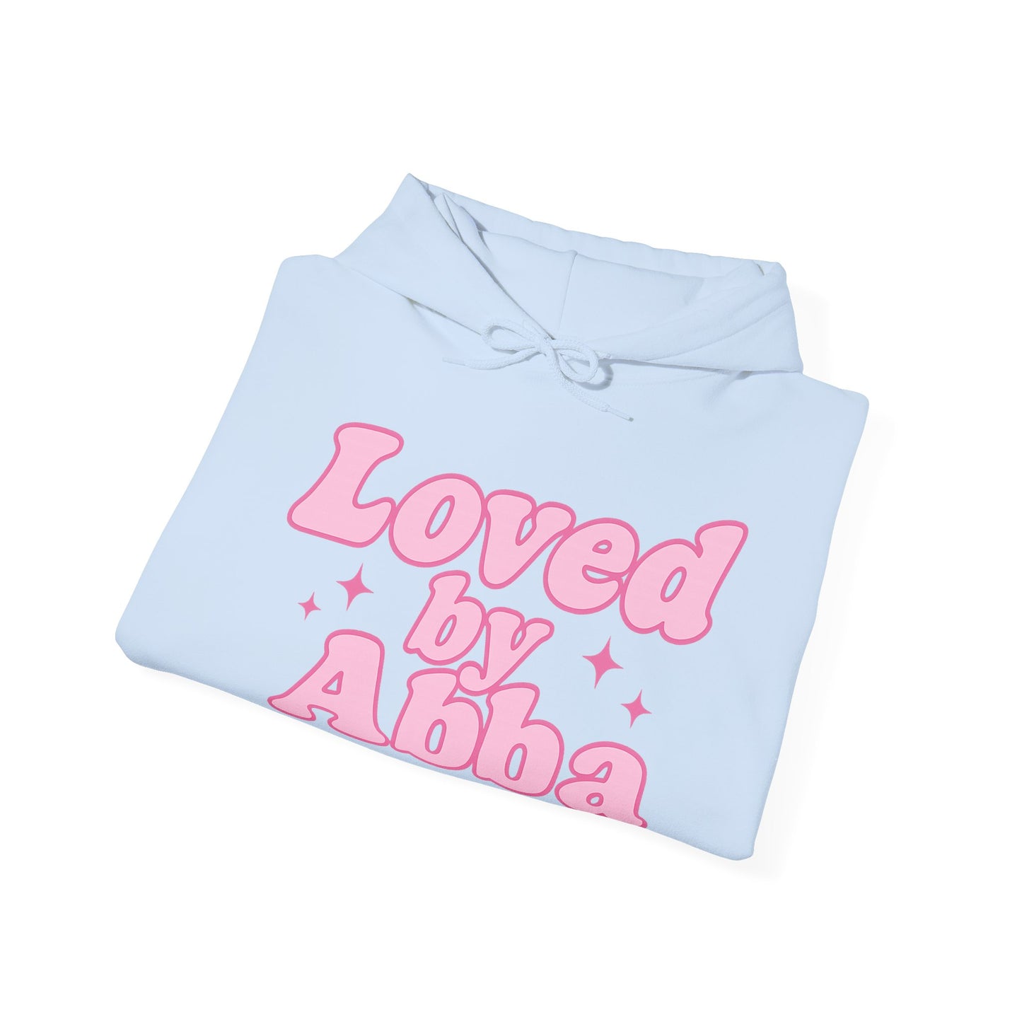Christian Hoodie - "Loved by Abba" Pink Script with  Heart Sleeve Design