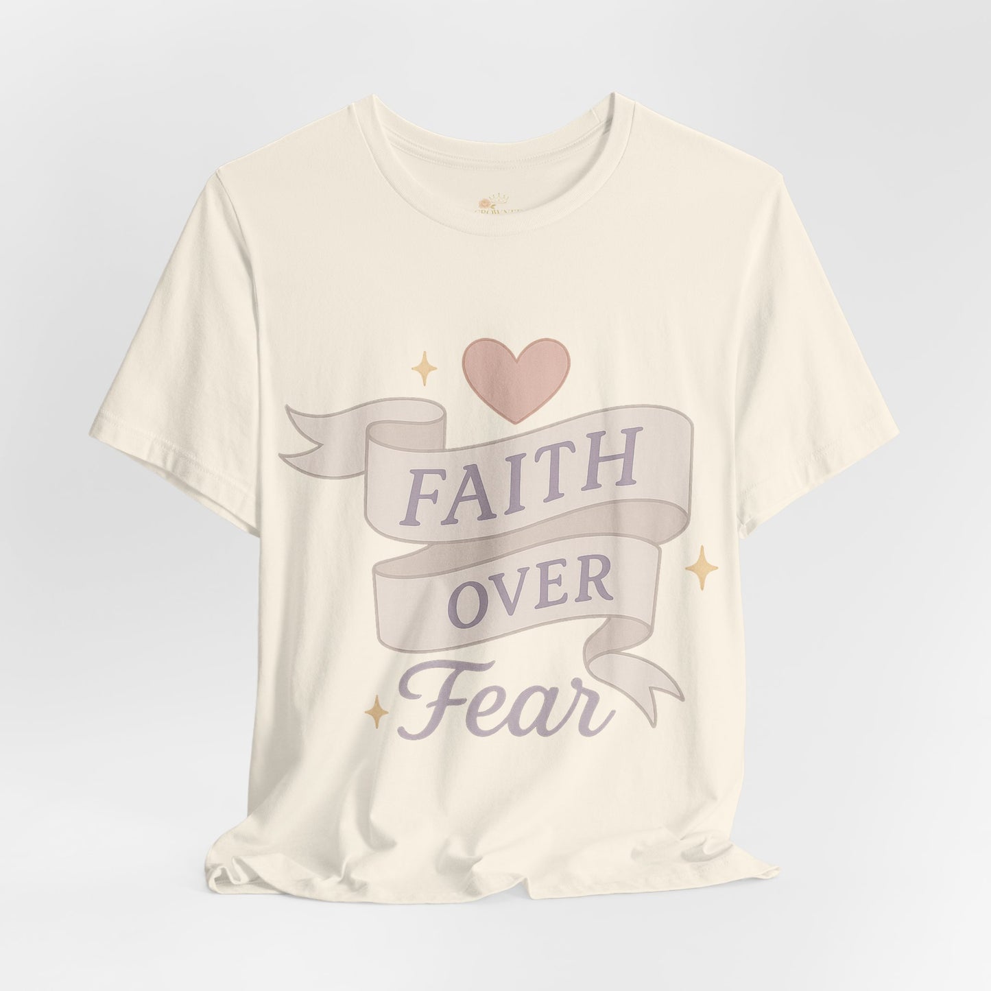 Faith Over Fear T-Shirt — Pastel Crown & Ribbon Christian Inspirational Tee