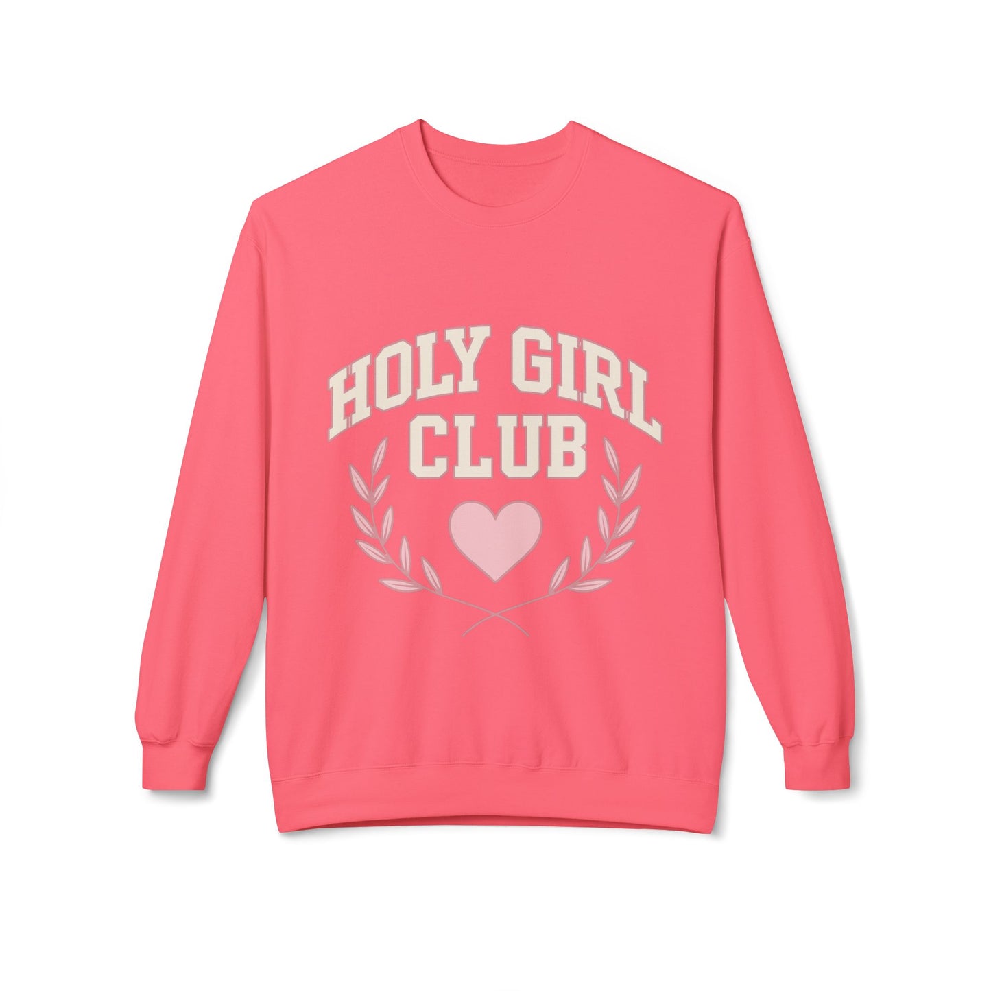 Holy Girl Club Crewneck Sweatshirt — Pastel Pink Heart & Laurel Graphic