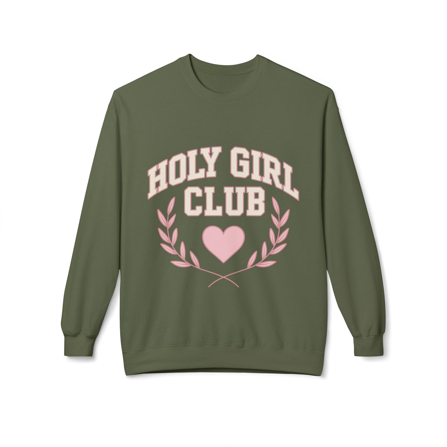 Holy Girl Club Crewneck Sweatshirt — Pastel Pink Heart & Laurel Graphic
