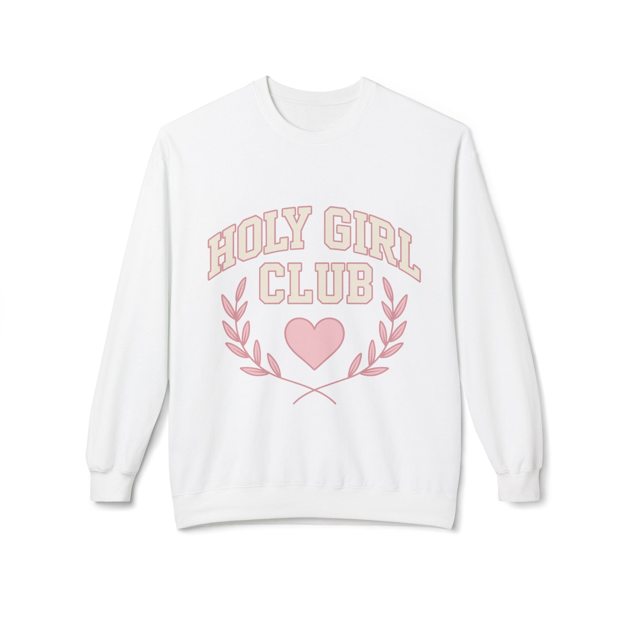 Holy Girl Club Crewneck Sweatshirt — Pastel Pink Heart & Laurel Graphic